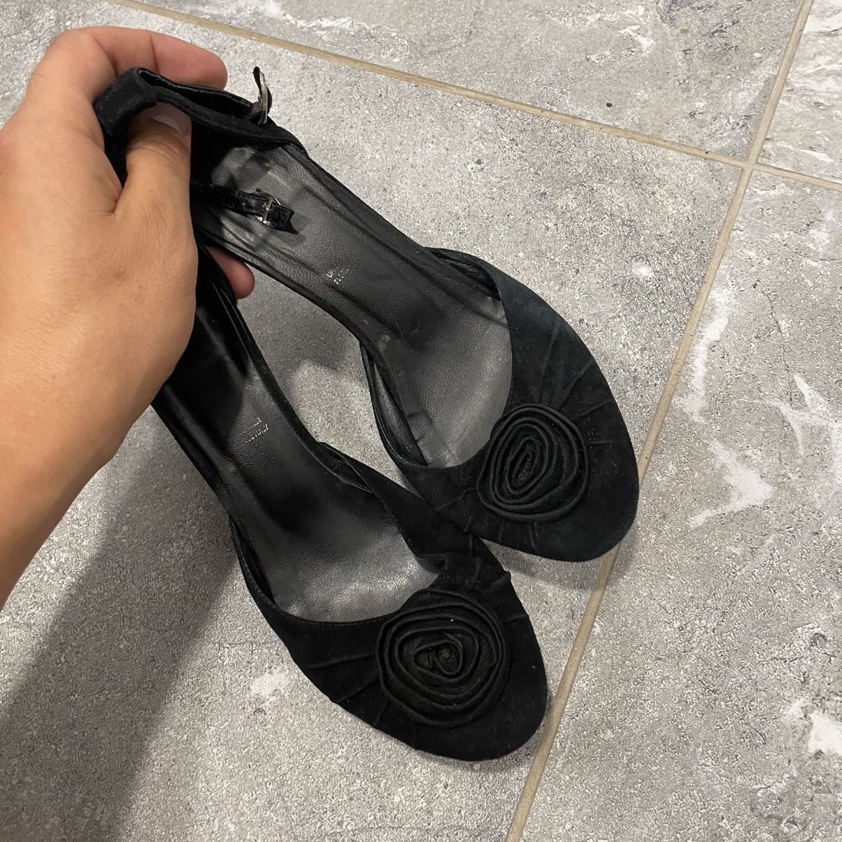 Handmade 🌹 black rose shoes boots like LOEWE miu prada Heel Sandals Size US 5 / IT 35 - 6 Thumbnail