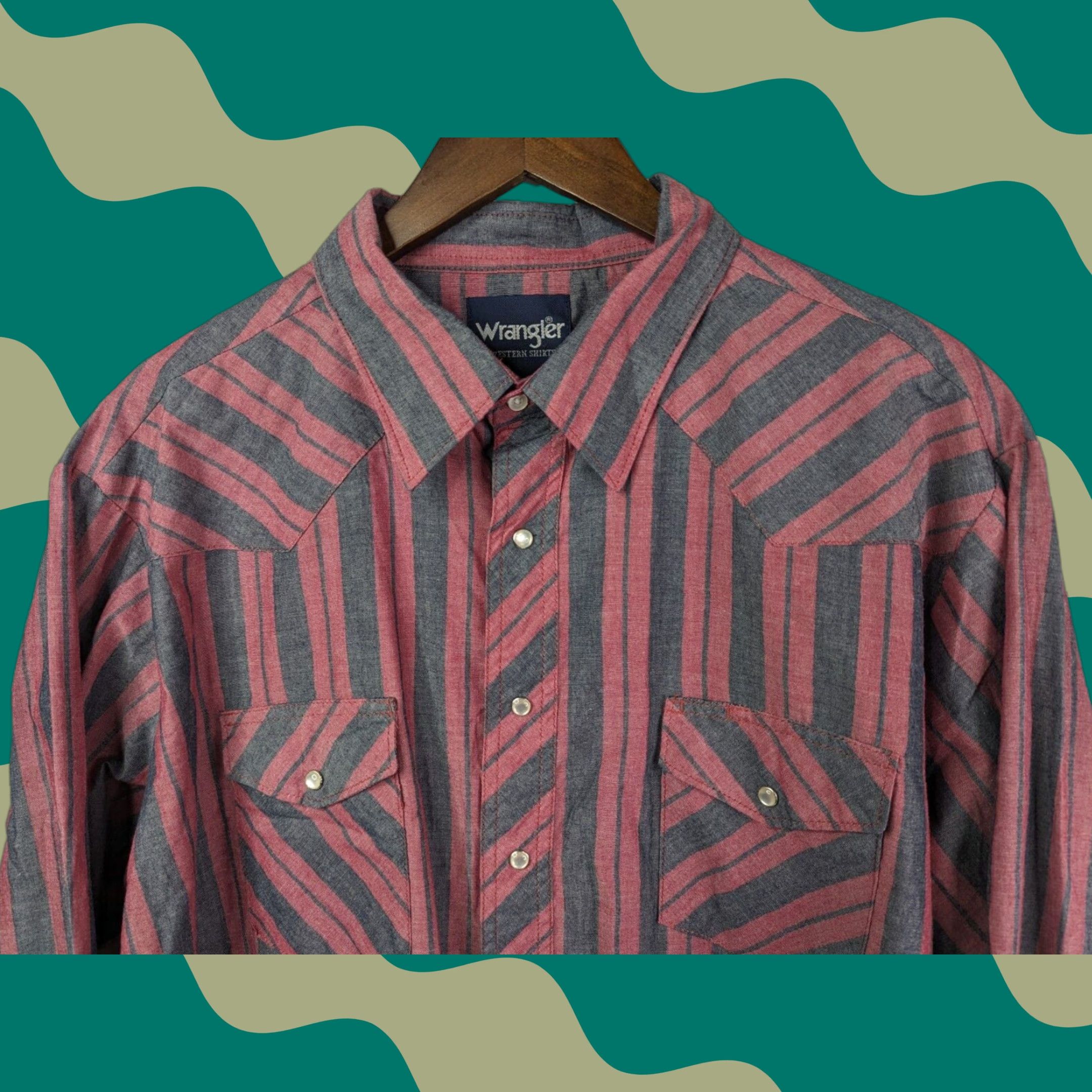 Wrangler Wrangler Button-Up Shirt Men 2XT Western Cowboy Red Long Sleeve Pearl Snap Cotton Polyester Striped Workwear Casual Travel Regular Fit Big & Tall Mens Size US XXL / EU 58 / 5 - 1 Thumbnail