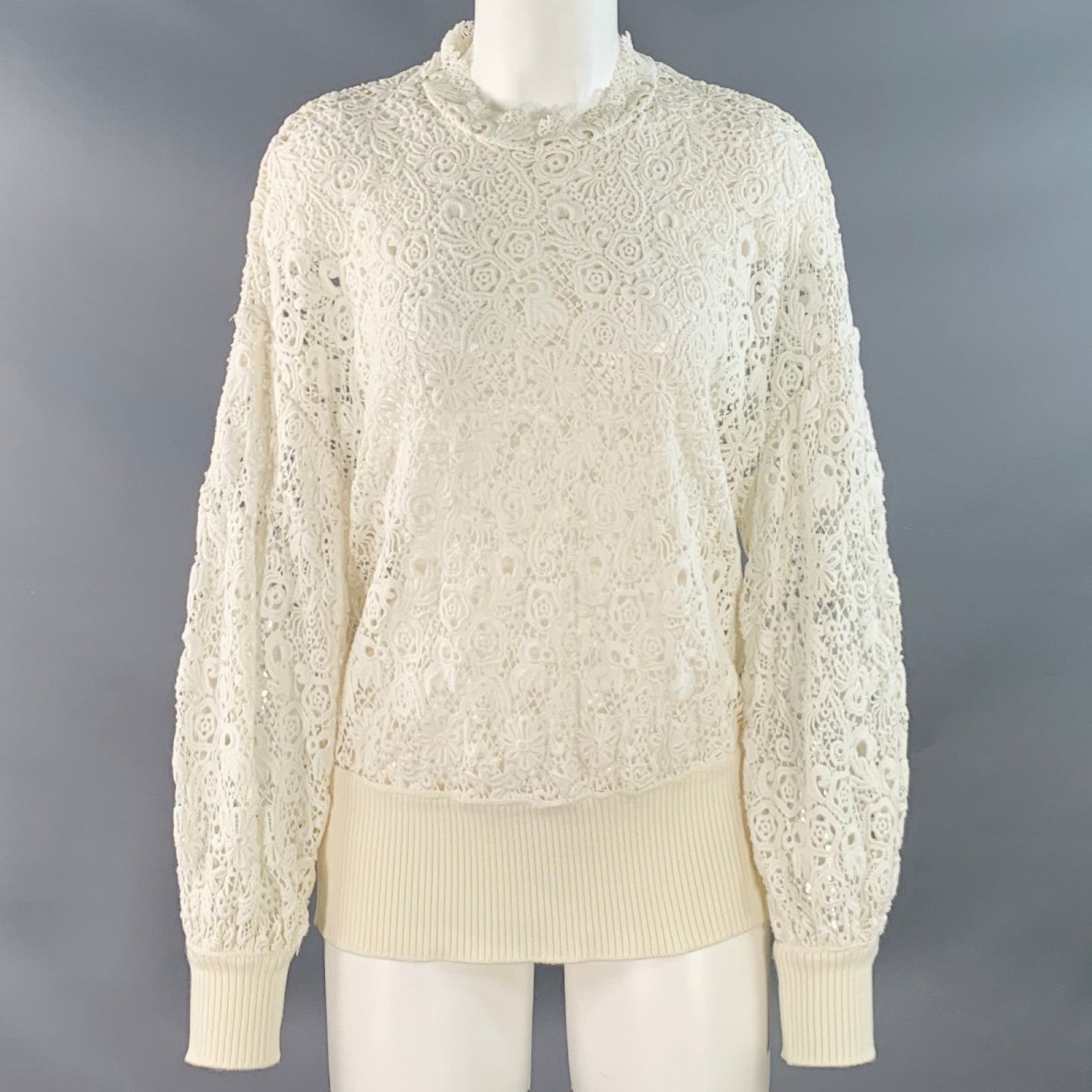 Burberry Size M White Cotton Blend Guipure Lace Long Sleeve Blouse Size M / US 6-8 / IT 42-44 - 1 Thumbnail