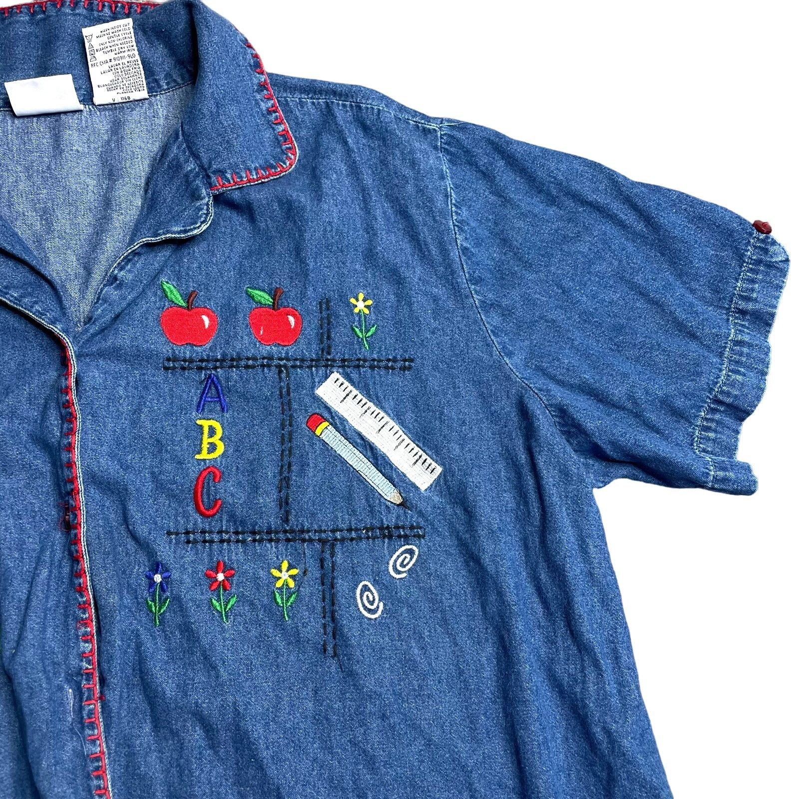 Vintage Vintage Bobbie Brooks Embroidered Teacher Denim Button Down Size 3XL / US 20-22 - 4 Thumbnail