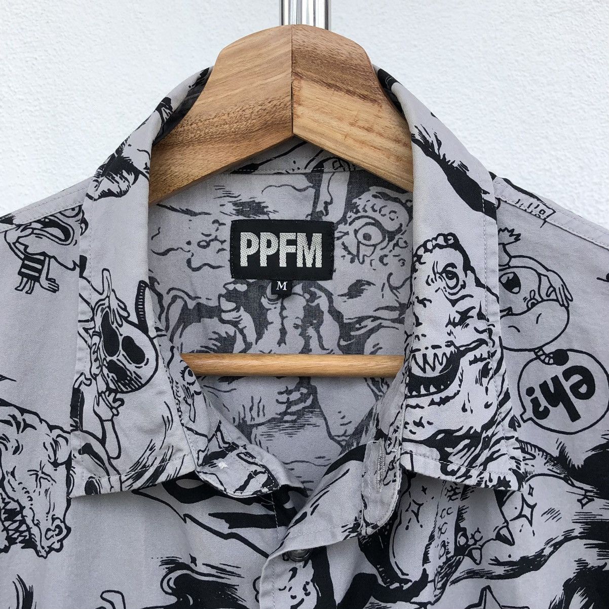 PPFM PPFM Mens Grey & Black All Over Printed Short Sleeve Shirt Size US M / EU 48-50 / 2 - 14 Thumbnail