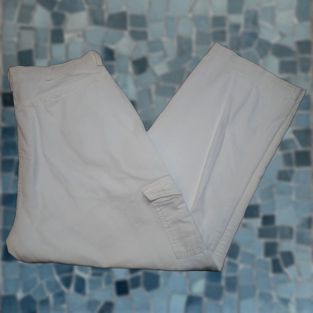 Denime Vintage DEE CEE Women's 1970s White Pleated Front Denim Cargo Jeans 32x25 Size 32" / US 10 / IT 46 - 1 Thumbnail