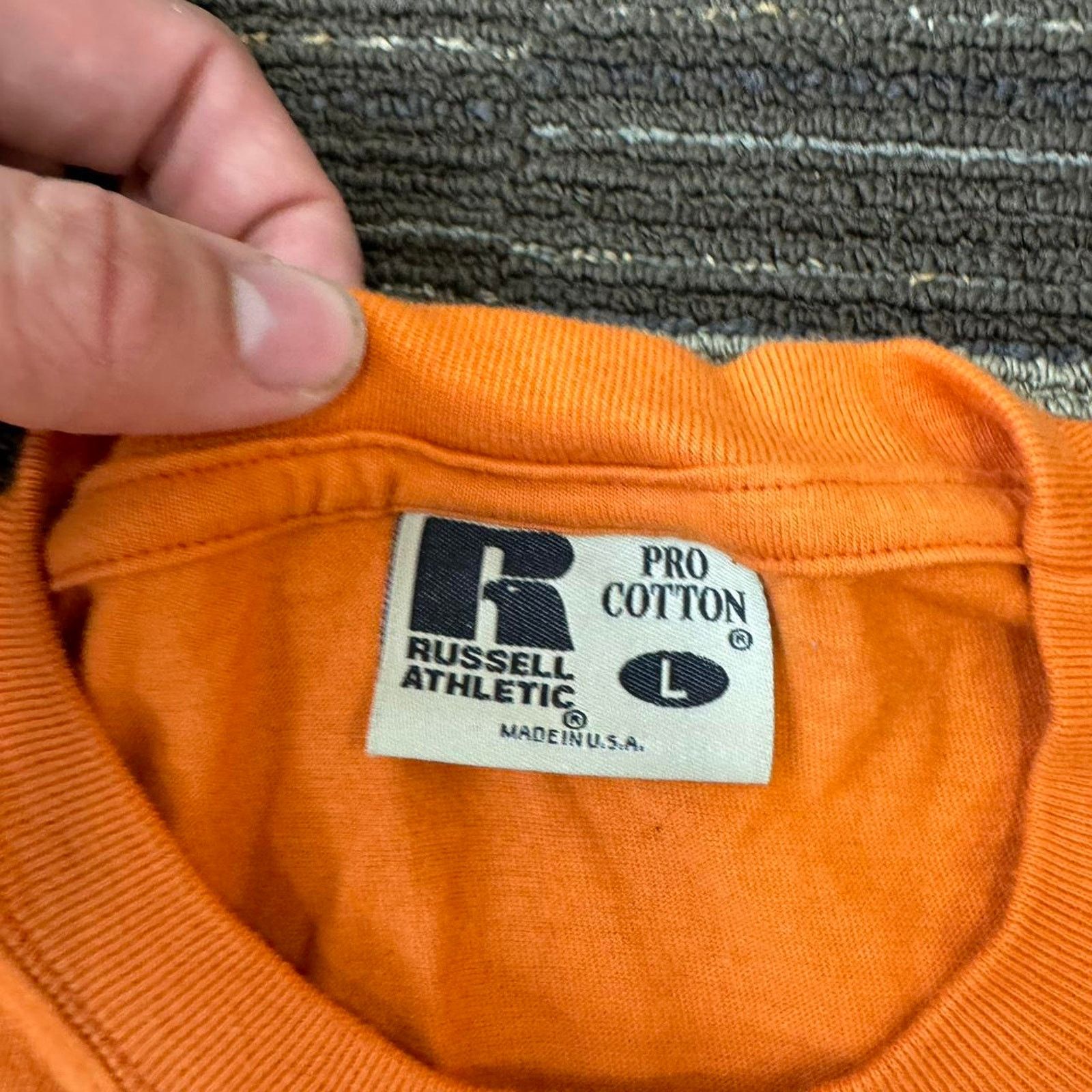 Russell Athletic × Vintage Vintage 90s Orange Made in USA Russell Athletic T-Shirt Size US L / EU 52-54 / 3 - 4 Thumbnail