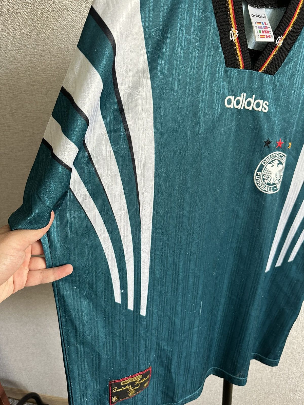 Adidas 1996 Adidas Germany Vintage Rare Away Soccer Jersey Size US L / EU 52-54 / 3 - 3 Thumbnail