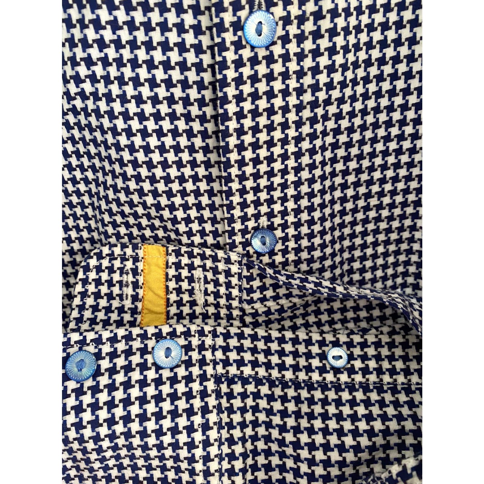 Robert Graham VINTAGE Robert Graham Button-Up Dress Shirt Mens Large L Blue White Houndstooth Check Size 42R - 6 Thumbnail