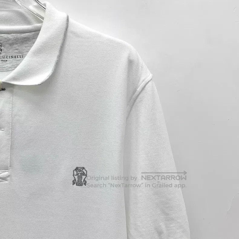 Brunello Cucinelli Brunello Cucinelli White Logo Embroidered Polo Neck Short Size M / US 6-8 / IT 42-44 - 3 Thumbnail