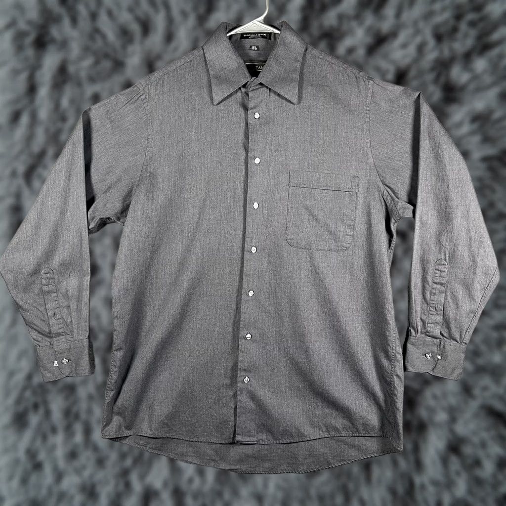 Vintage Cezani Shirt Mens 16.5 34/35 Gray Solid Cotton Button Down Long Sleeve Dress Shirt Mens Black Label Tailoring Size 46R - 1 Thumbnail