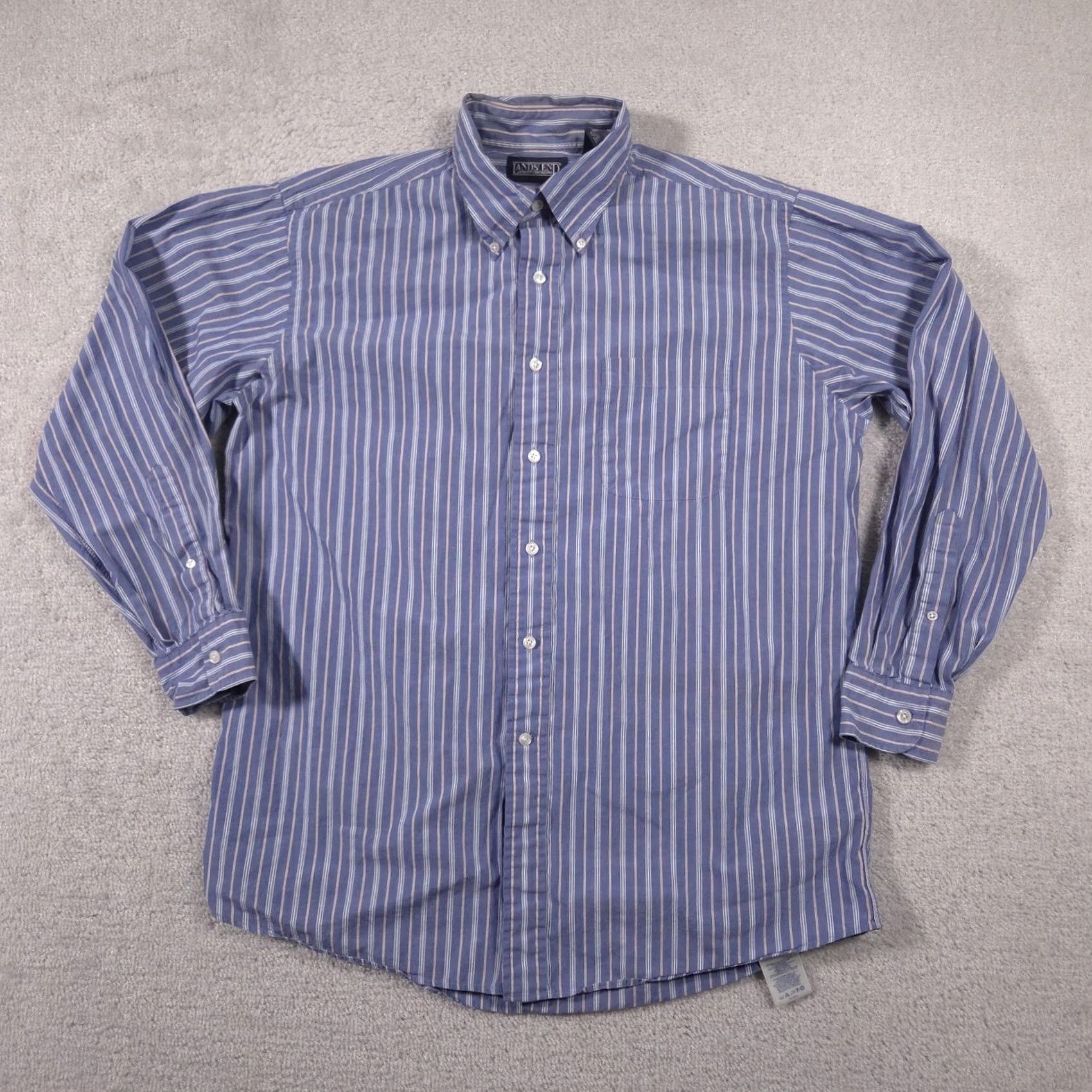 Lands' End VINTAGE Lands' End Shirt Mens 16-33 Blue Stripe Button-Down Cotton Long Sleeve Dress Shirt Mens Regular 16-33 Blue Stripe Dress Shirt Women? No. Size 42R - 2 Thumbnail