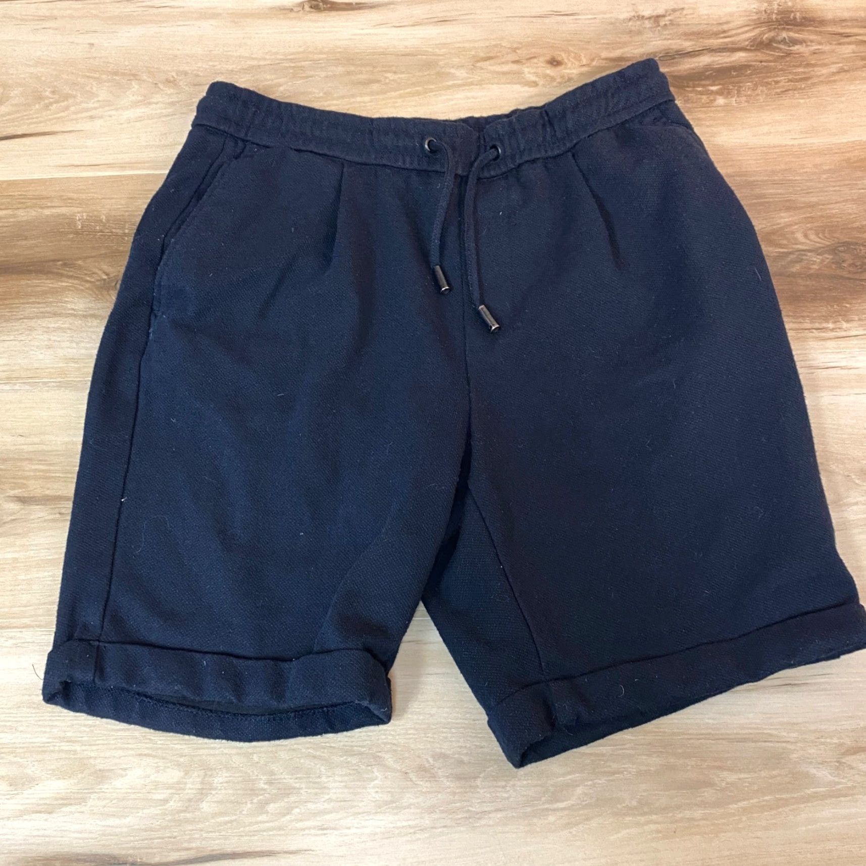 Zara ZARA Men Navy Blue Textured Drawstring Waist Shorts M Size US 31 - 4 Thumbnail