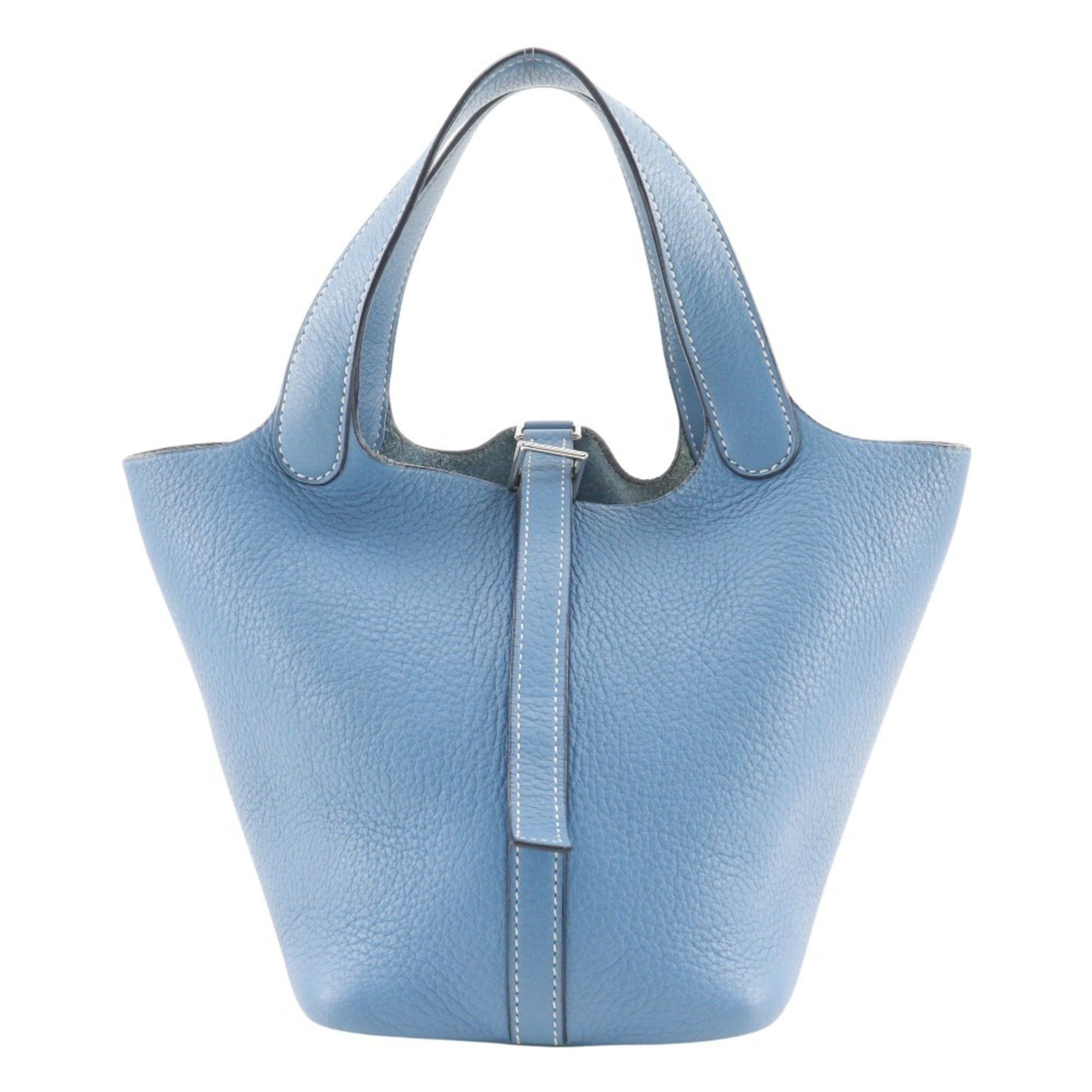 Hermes Hermès Picotin 18 PM handbag in Taurillon Clemence blue jean 2004 with light blue/silver hardware and a H strap.