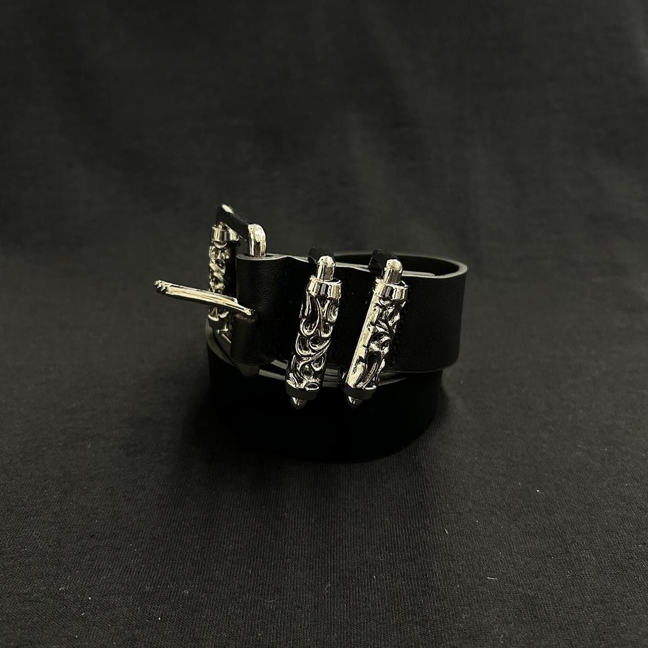 Japanese Brand × Vintage Y2K 2000s Silver Cross Hip Hop Skater Black Roller Belt Size ONE SIZE - 3 Thumbnail