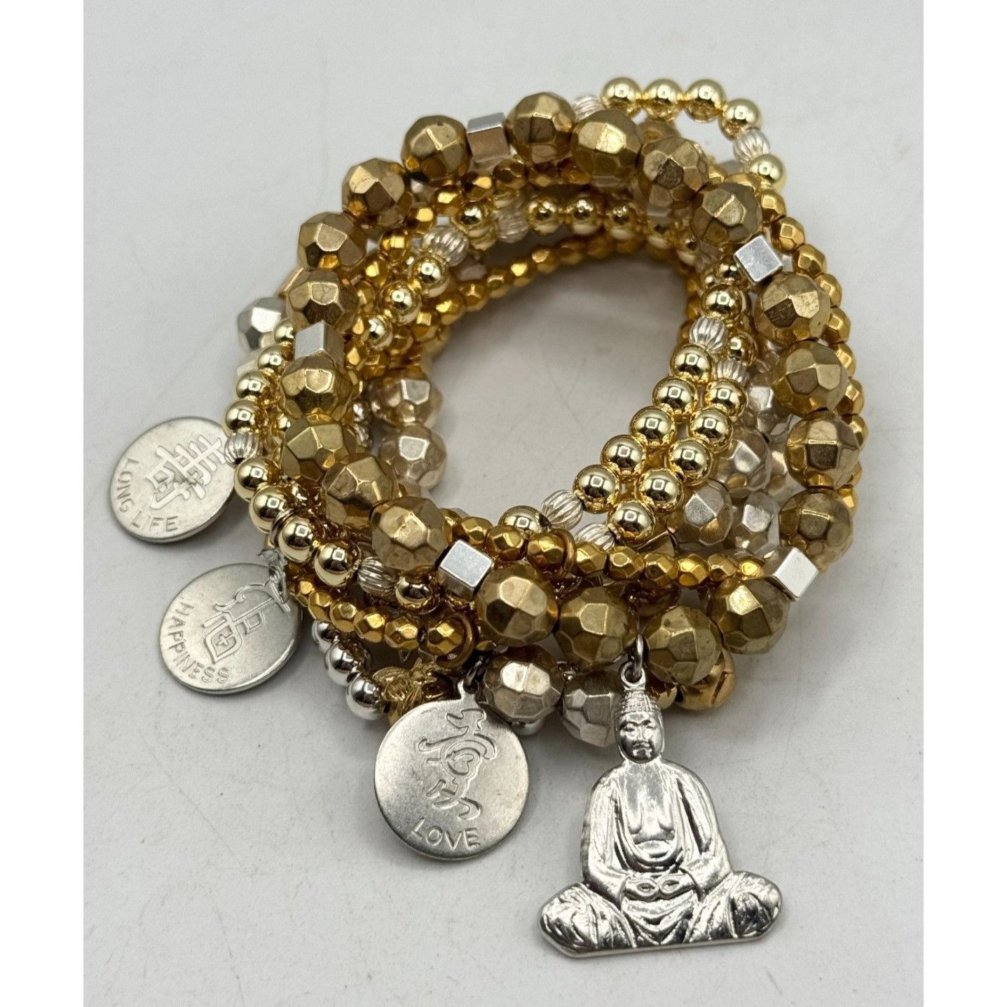 Other Vintage silver gold eight strand stretch charm bracelet set Size ONE SIZE - 1 Thumbnail