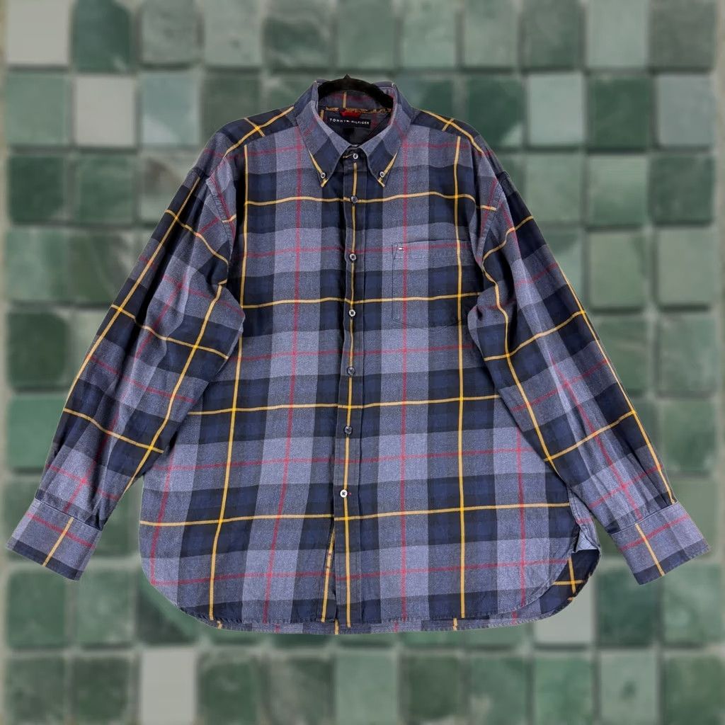 Tommy Hilfiger VINTAGE Tommy Hilfiger Button-Down Shirt Mens XL Blue Plaid Cotton Long Sleeve Size US XL / EU 56 / 4 - 1 Thumbnail