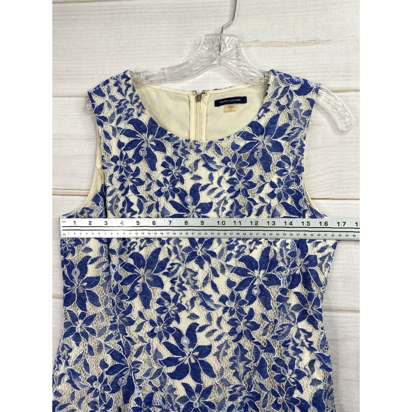 Tommy Hilfiger TOMMY HILFIGER Dress Sz 12 Blue White Embroidered Sleeveless Lined Zip Up Boho Shirt Dress Womens 90s Floral Casual Knee Length Size XL / US 12-14 / IT 48-50 - 6 Thumbnail