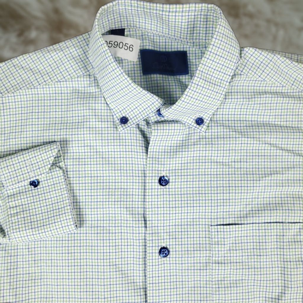 David Donahue David Donahue Shirt Mens Large Blue Green Check Casual Button Up Long Sleeve Size US L / EU 52-54 / 3 - 1 Thumbnail