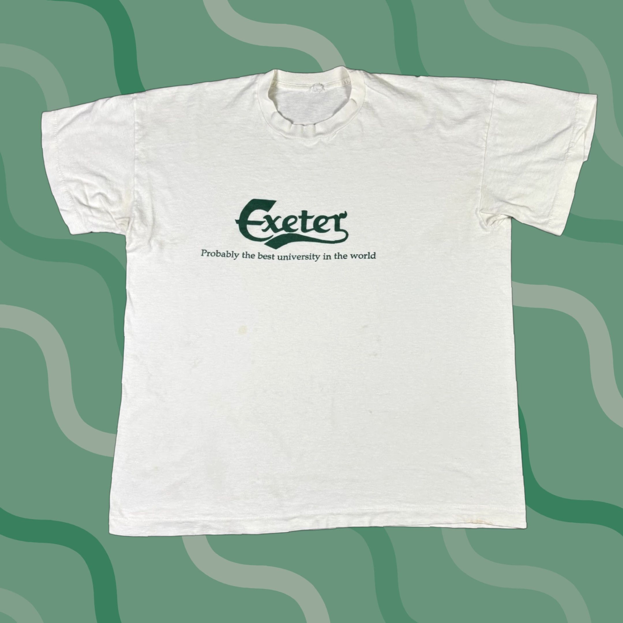 Vintage VINTAGE Exeter University T Shirt White 70s 80s USA Graphic Print Crew Neck Short Sleeve Size L Men Regular Cotton Ring Spun Size US L / EU 52-54 / 3 - 1 Thumbnail