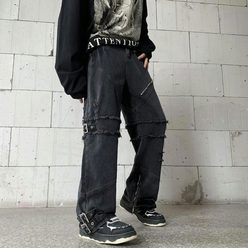 image of Distressed Cargo Denim Jeans in Grey, Men's (Size 32)