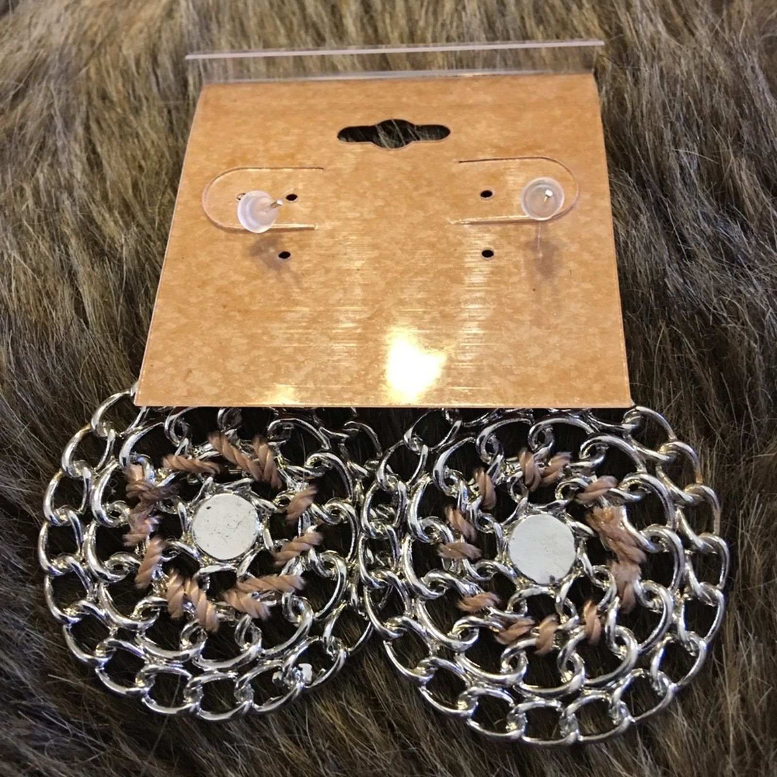 Jewelry Silver chain glass stone accent medallion earrings Size ONE SIZE - 4 Thumbnail