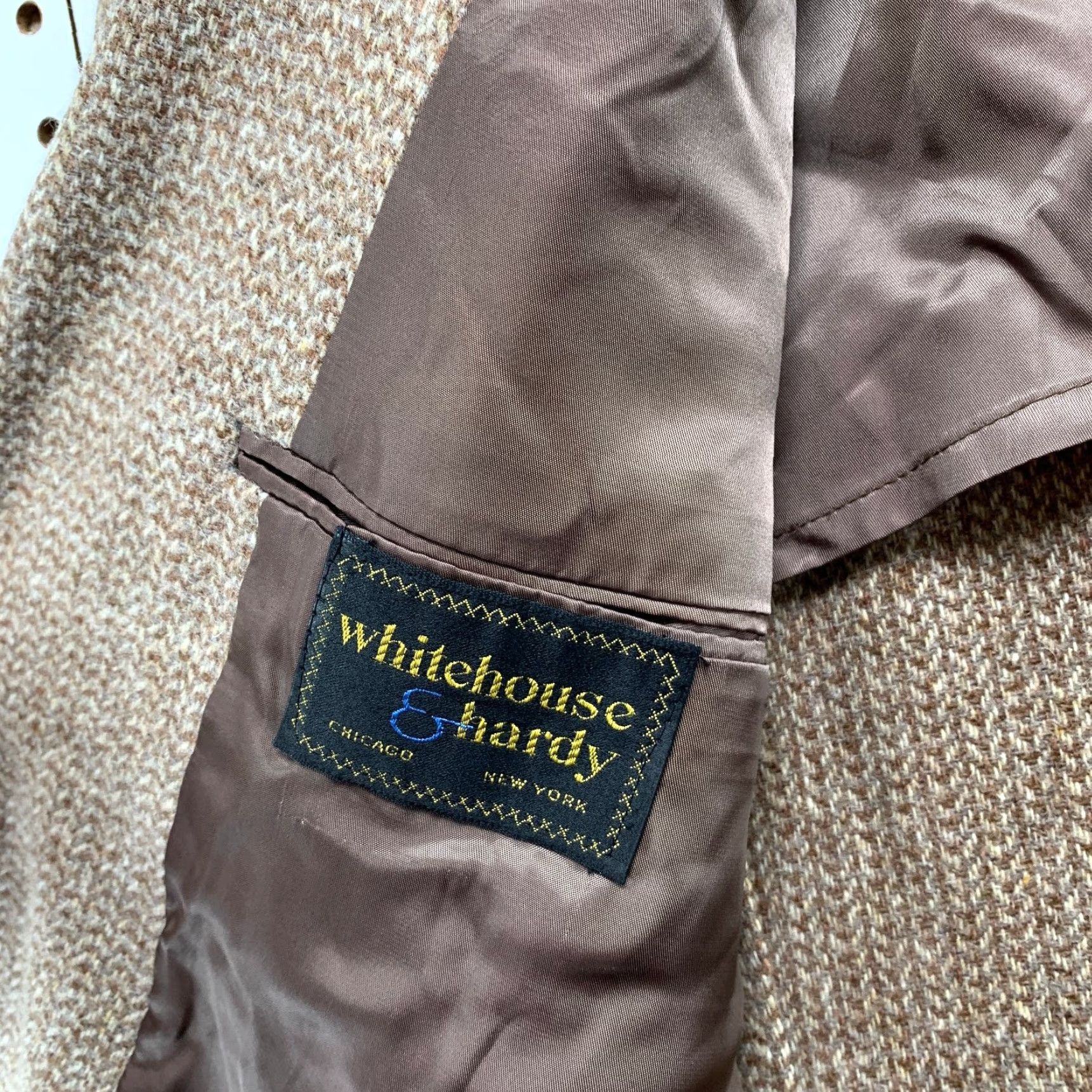 Vintage VINTAGE Whitehouse & Hardy Blazer Mens 38 Tweed Wool Brown USA Leather Pocket Flap 60s 70s Size 38R - 5 Thumbnail