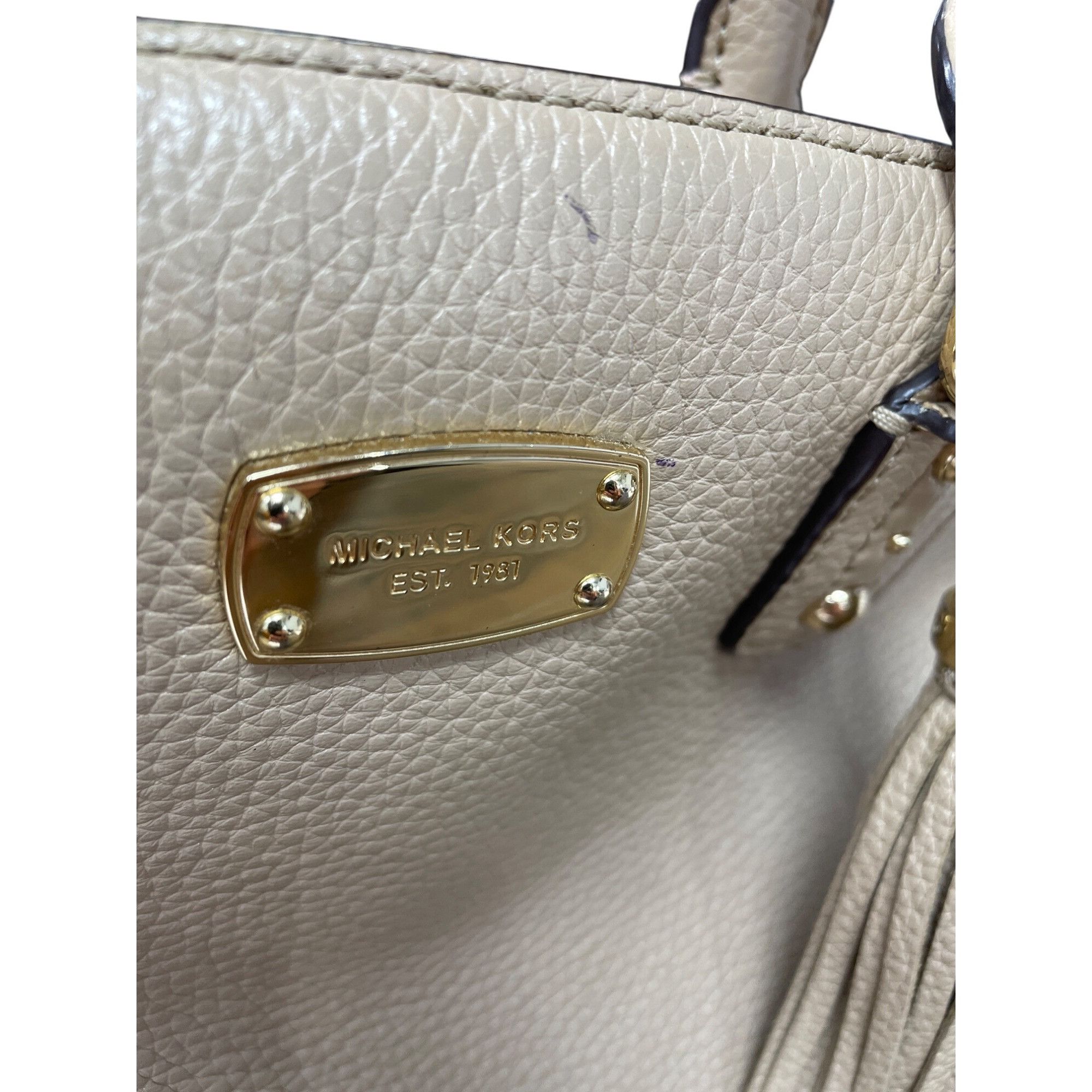 Michael Kors Michael Kors Womens Beige Leather Satchel Handbag SKU 9033 Size ONE SIZE - 2 Thumbnail