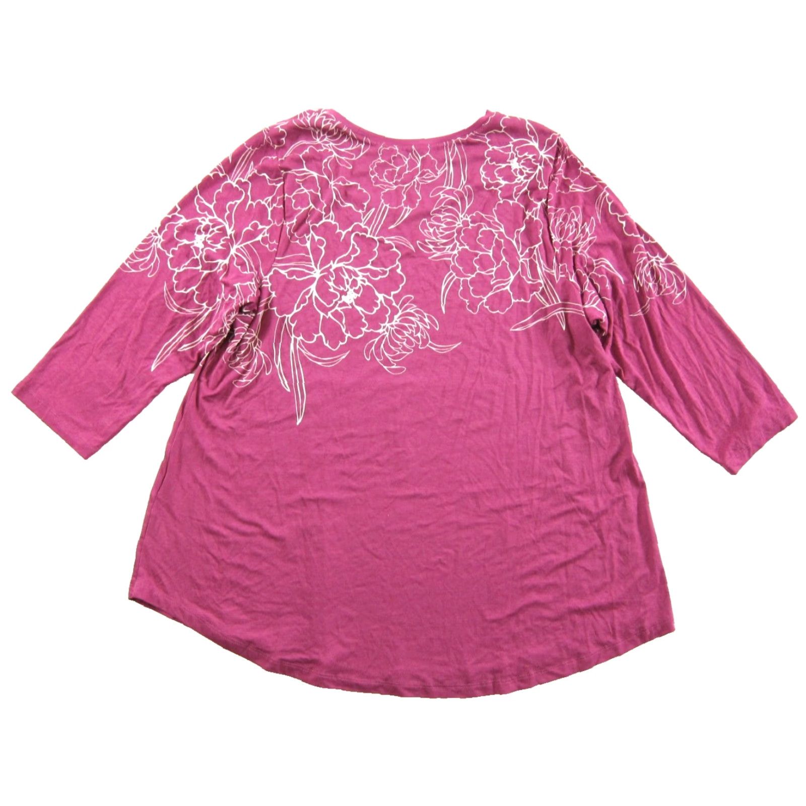 JM Collection JM Collection Blouse 2X Women Pink White Floral 3/4 Sleeve Knit Stretch TShirt Top Shirt (Plus Size) Size XXL / US 16-18 / IT 52-54 - 2 Thumbnail