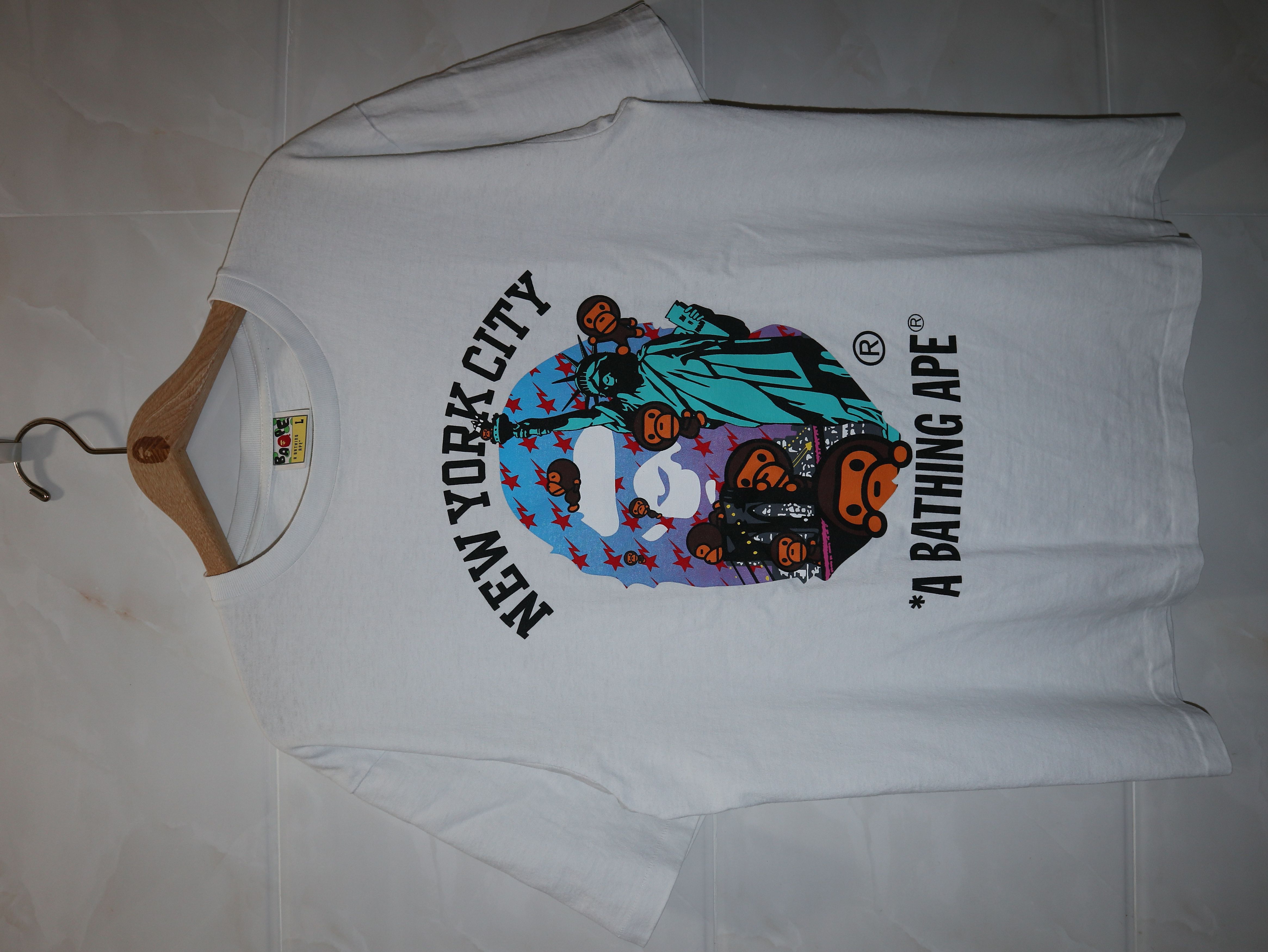 image of Bape New York Nyc Statue Of Liberty 10Th Anniversary Tee in White, Men's (Size Large)