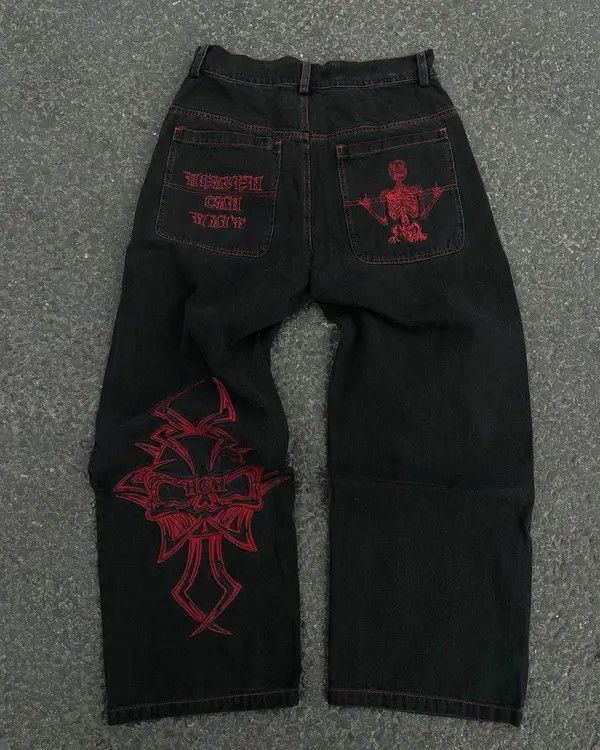 VIBE Retro Skull Embroidery Washed Baggy Denim Size US 34 / EU 50 - 1 Thumbnail