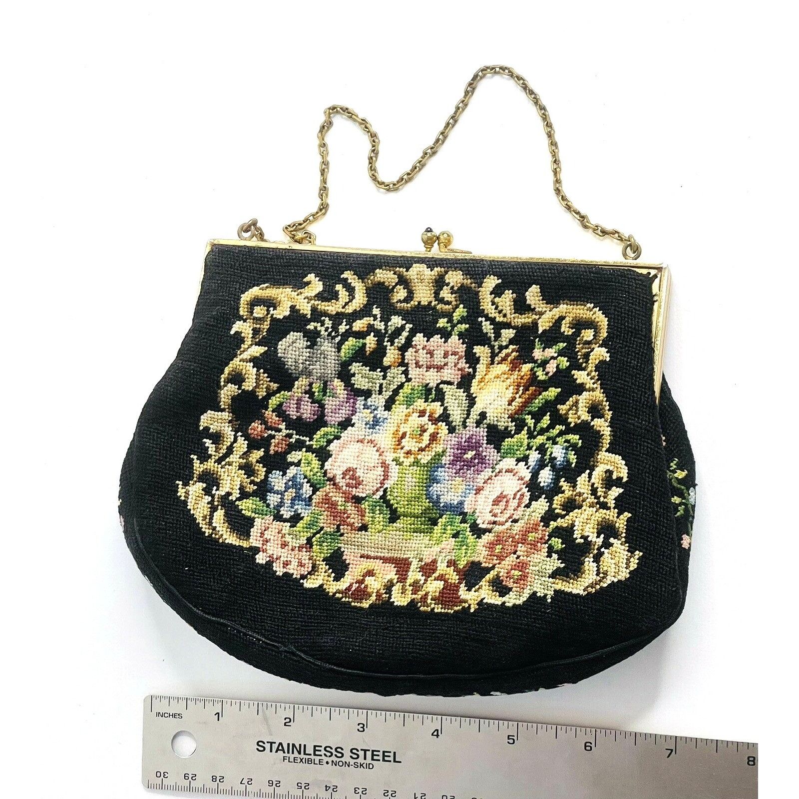 Other Vintage Needlepoint Purse Clutch Handbag Bag Floral Design 7 Size ONE SIZE - 10 Thumbnail