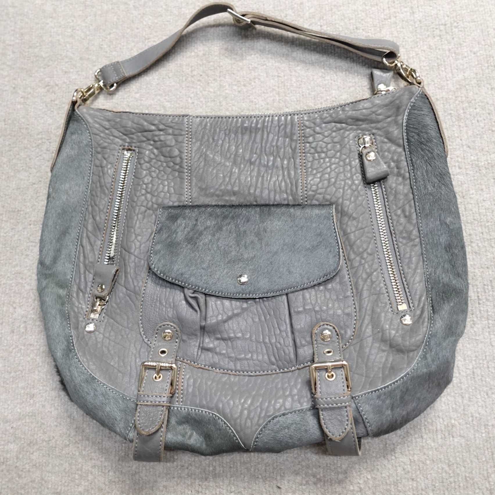 Ted Baker Ted Baker Womens Bag Handbag Gray Leather Hair On Hide Hobo NEW Bag Womens Medium Gray Leather Hobo 90s? Size ONE SIZE - 2 Thumbnail