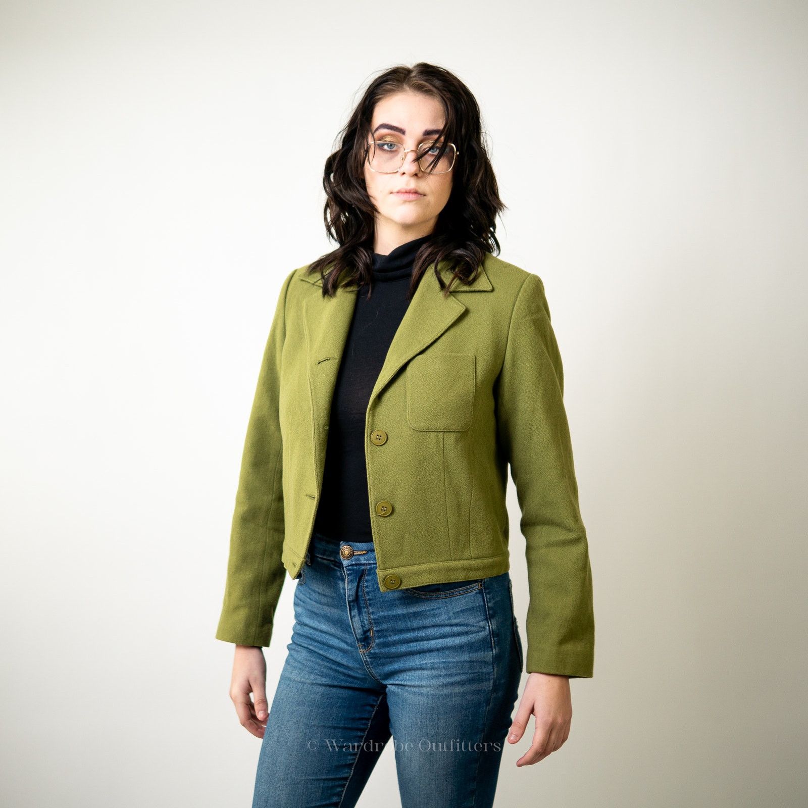 Vintage Vintage Olive Green Cropped Wool Blazer Jacket - 8 Size M / US 6-8 / IT 42-44 - 7 Thumbnail