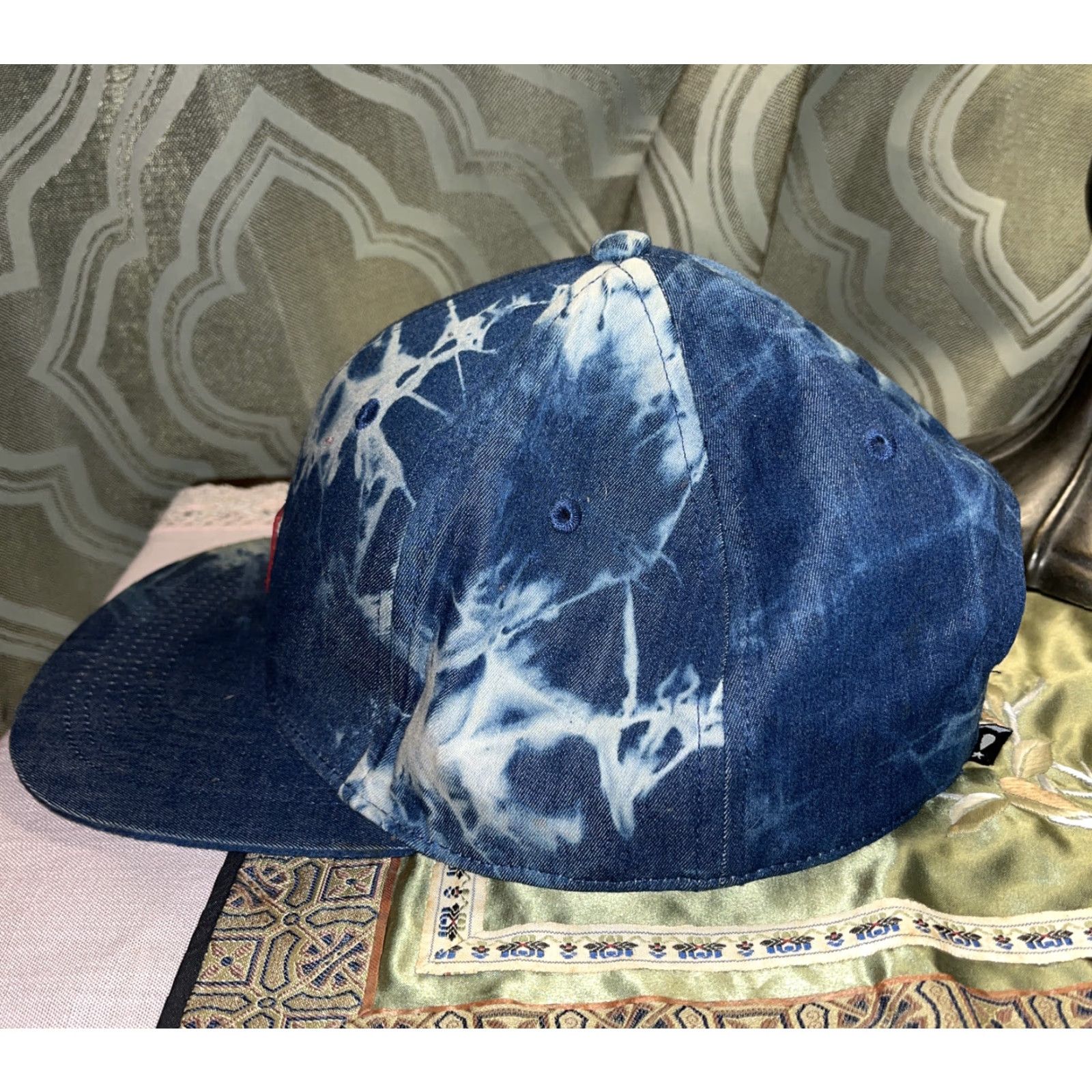 Vintage Play Cloths Blue & White Tie-Dye Baseball Cap with Adjustable Leather Strap, Casual Summer Style, Men Size ONE SIZE - 5 Thumbnail