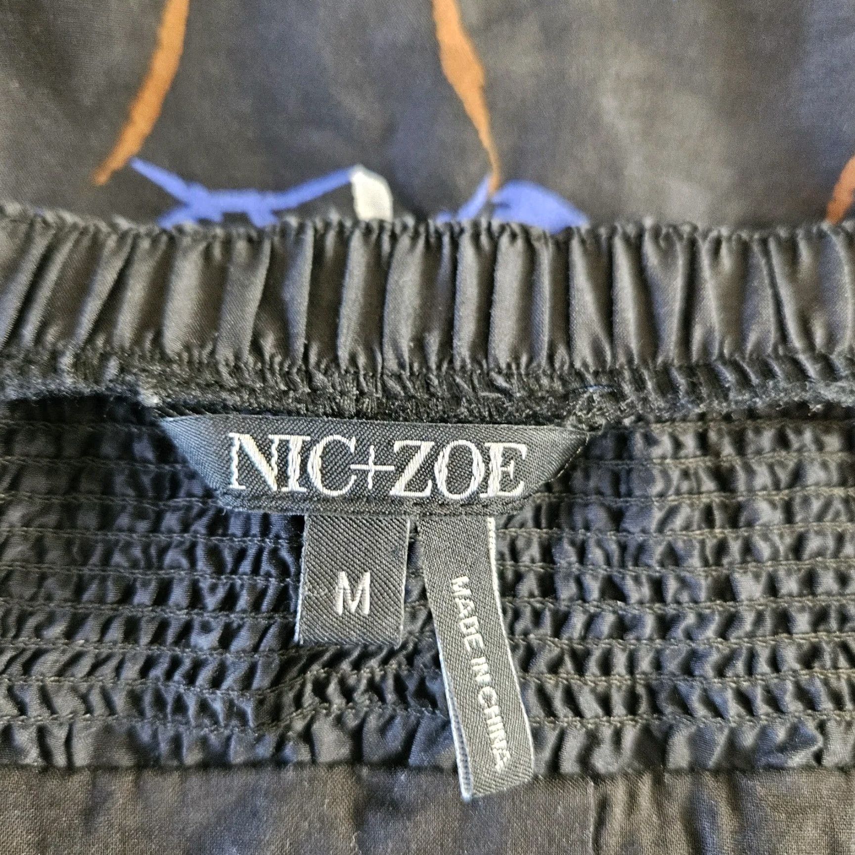 NIC+ZOE Nic+Zoe Skirt Womens Medium Black Blue Smocked Waist Cotton Silk Blend Dressy Short Pleated Size 32" / US 10 / IT 46 - 4 Thumbnail