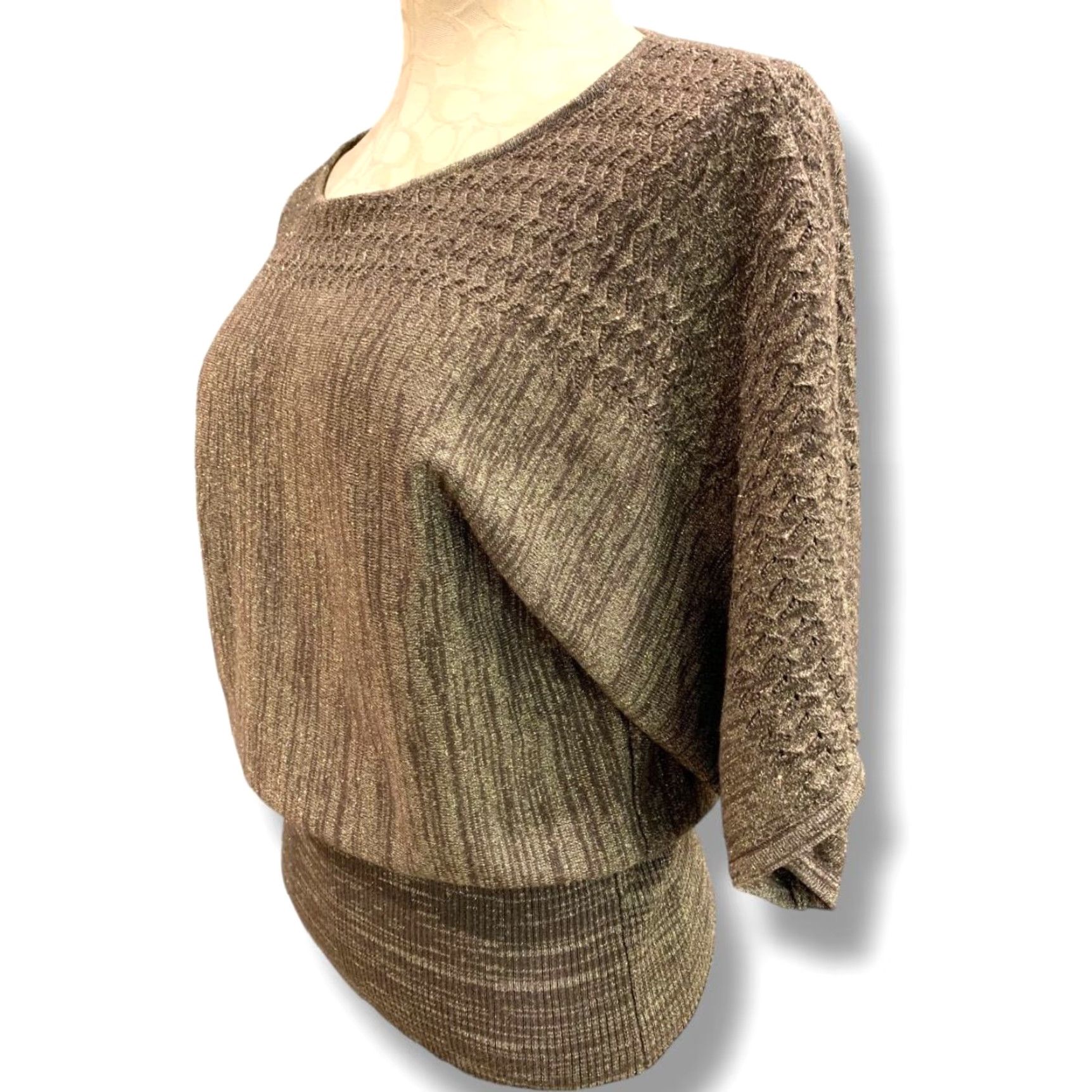 Vintage VINTAGE United States Sweaters Pullover Womens Size M Metallic Sparkle Banded Waist Brown 64% rayon 28% polyester 8% metallic Womens 60s? Size M / US 6-8 / IT 42-44 - 3 Thumbnail