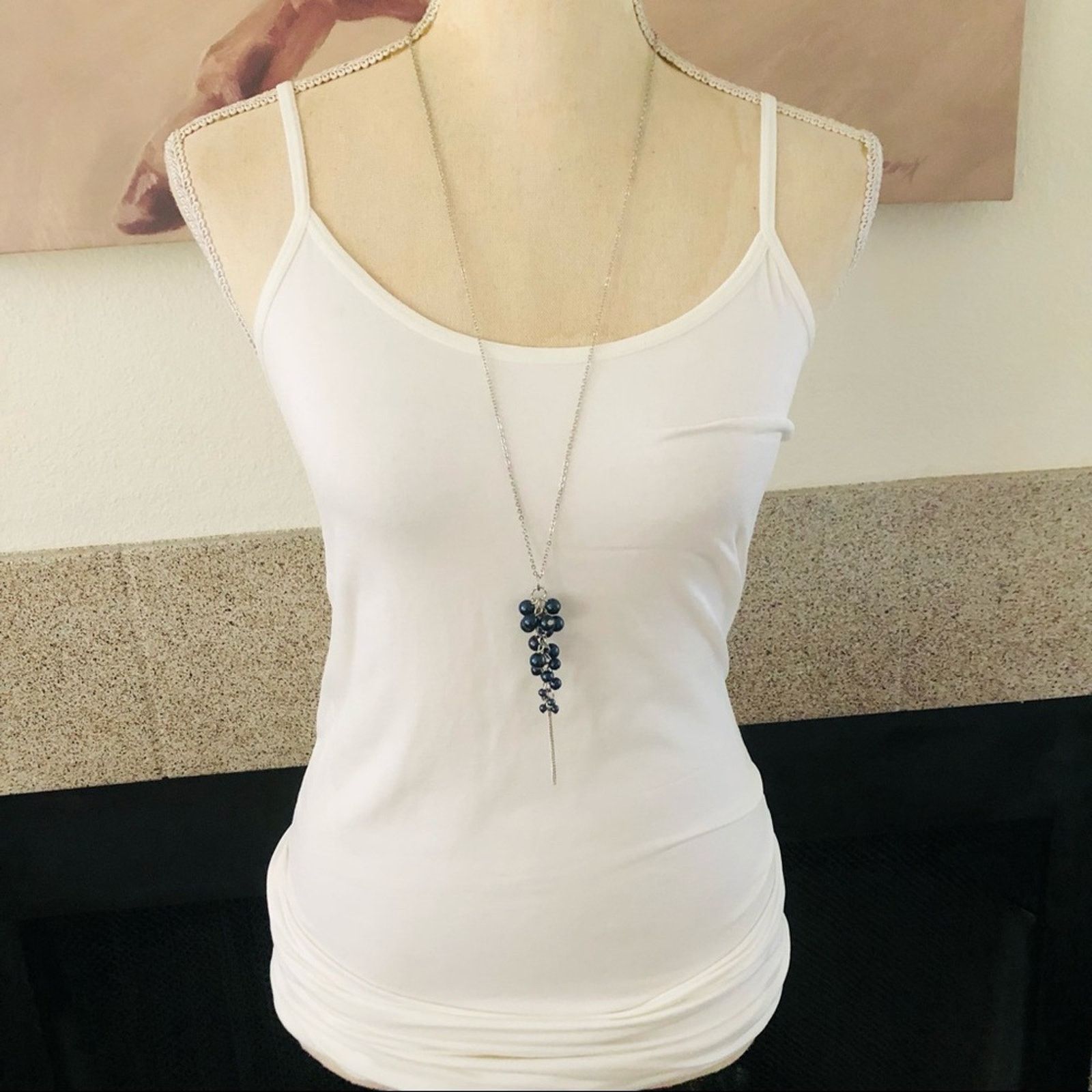 Jewelry Navy pearl cluster long length chain necklace Size ONE SIZE - 4 Thumbnail