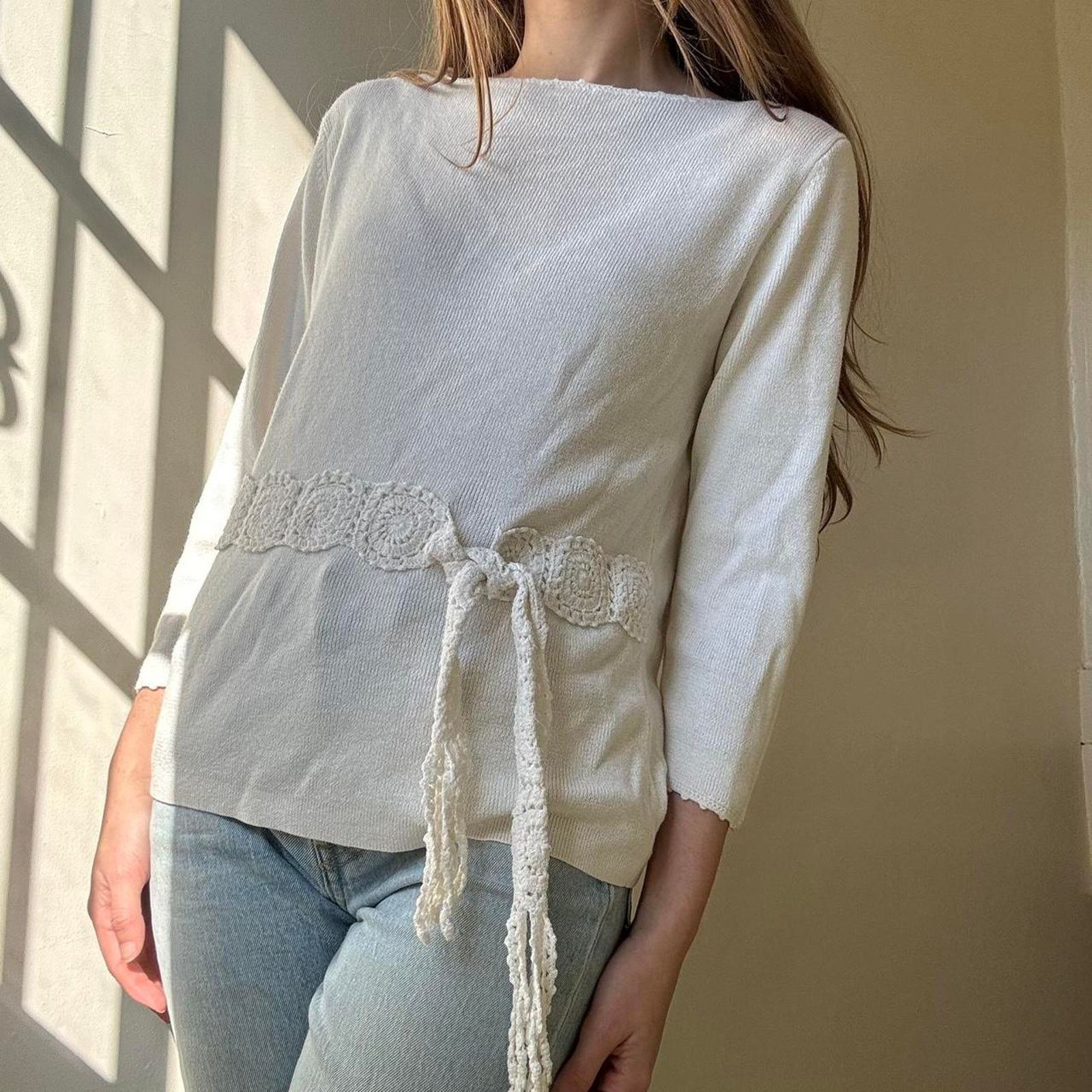 Vintage Vintage Sag Harbor Petite Knit White Boatneck Blouse Small Size S / US 4 / IT 40 - 1 Thumbnail