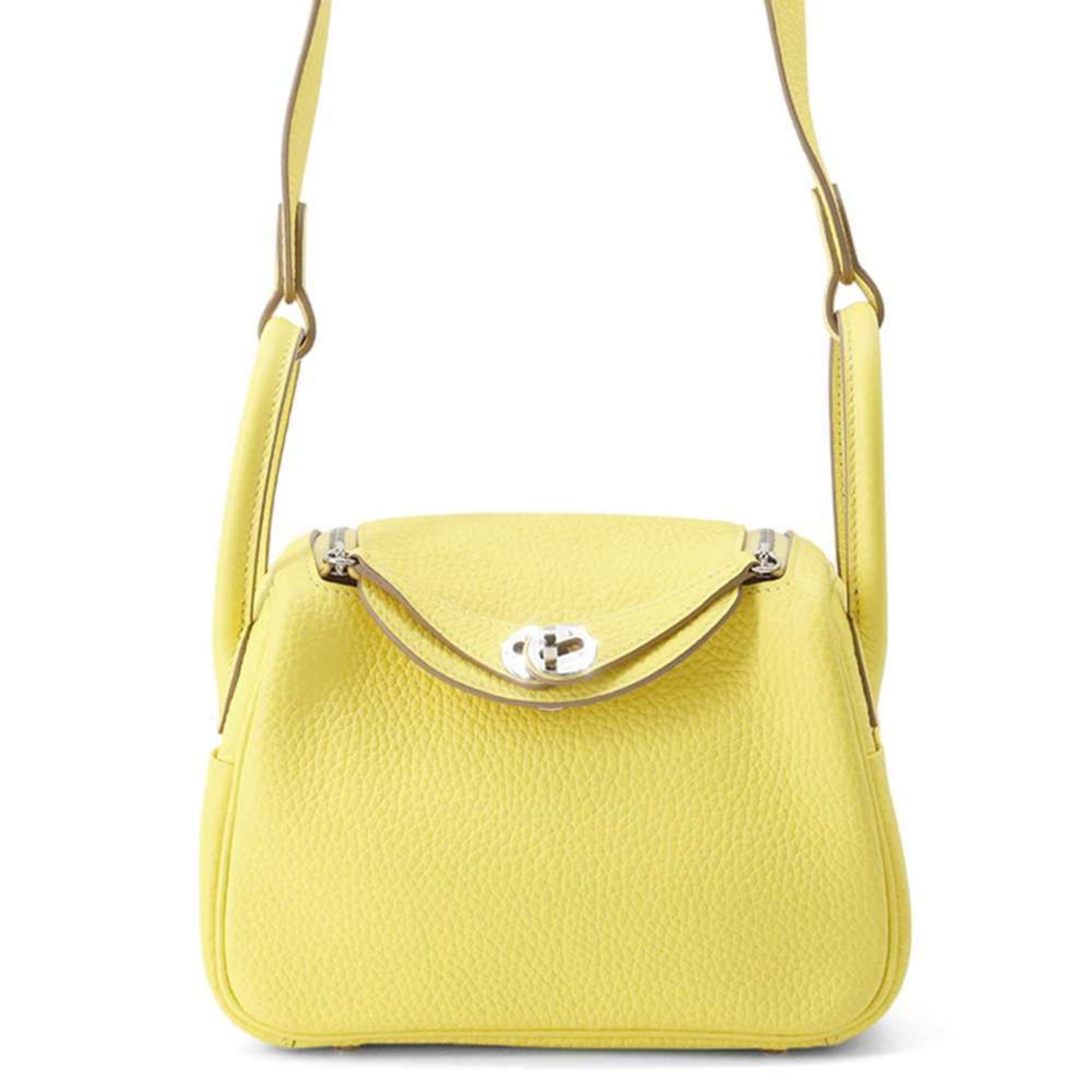 Hermes Lindy Mini Lime Taurillon Clemence U Engraved 2Way Shoulder Bag in Green, Women's