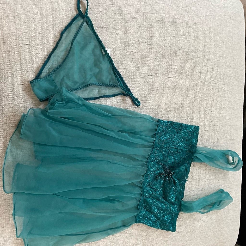 Other NWT 3pc Green Lingerie Set Teddy Panties Shirt Length Sheer Size ONE SIZE - 5 Thumbnail