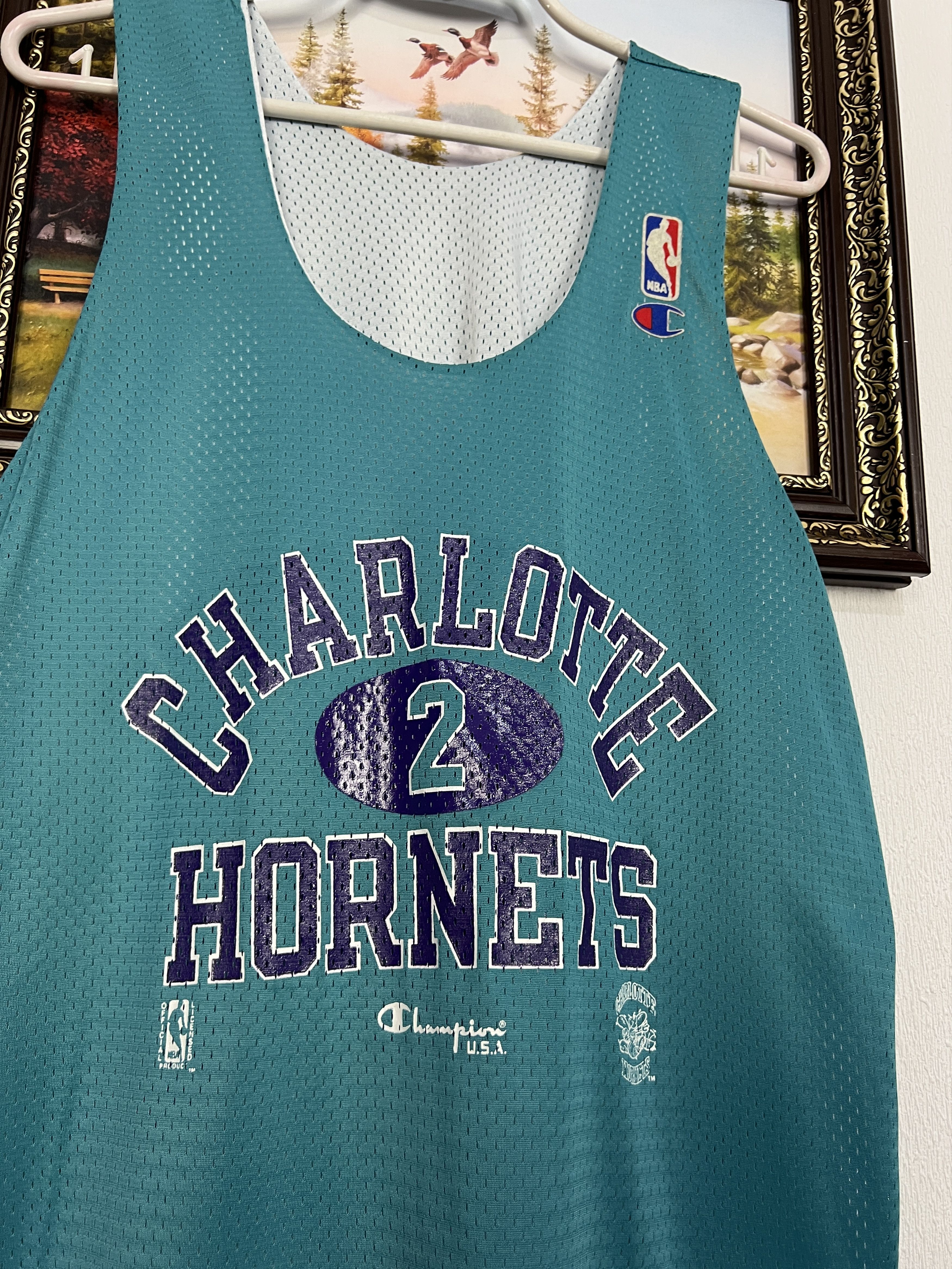 Champion Vintage Charlotte Hornets NBA Double Sided Jersey Warm Up Size US L / EU 52-54 / 3 - 3 Thumbnail