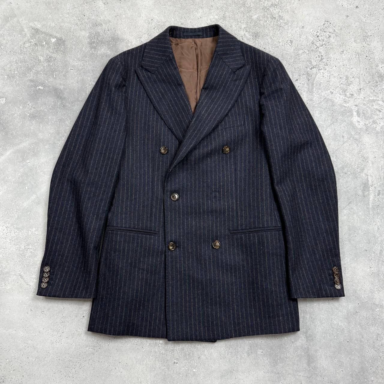 Suitsupply Suitsupply Double-Breasted Striped Wool Blazer Blue/ Brown Size 36R - 1 Thumbnail
