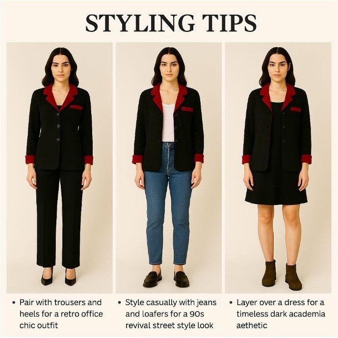Vintage Sag Harbor Petite M Black Red Contrast Trim Button Front Bla Size M / US 6-8 / IT 42-44 - 8 Thumbnail