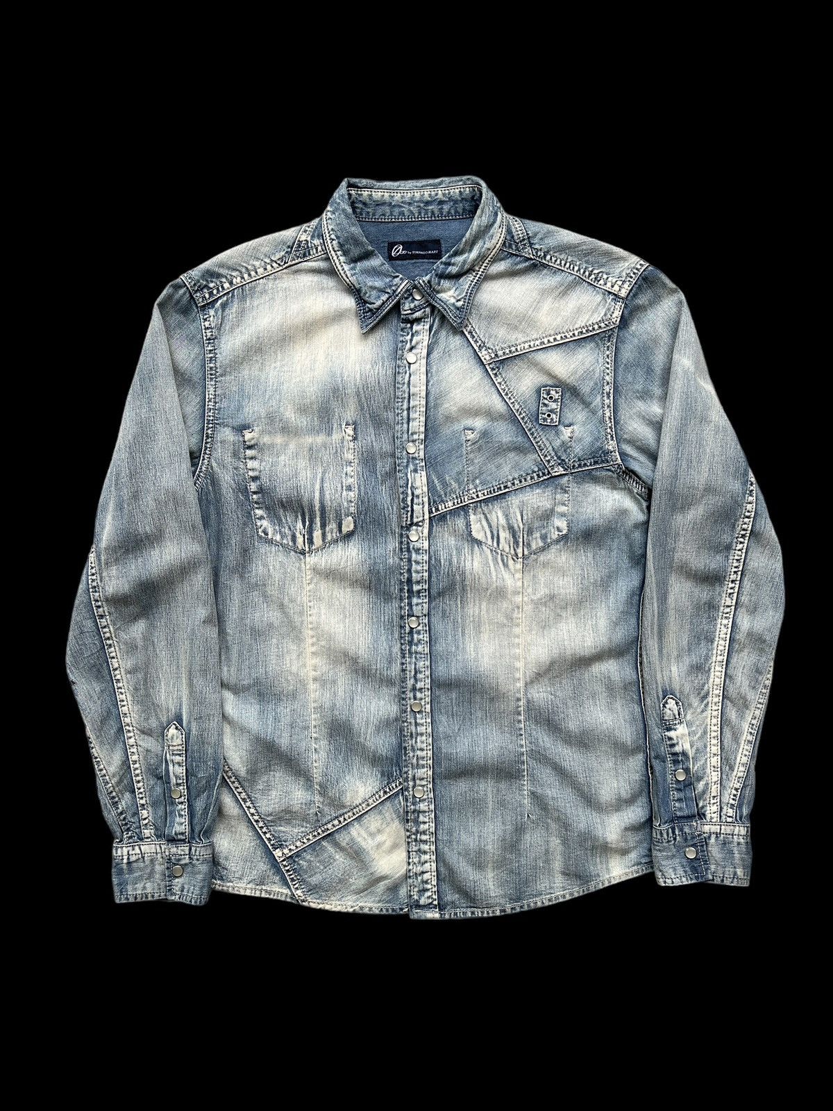 image of Tornado Mart Reconstruct Western Button Up Shirt in Denim Blue, Men's (Size Small)