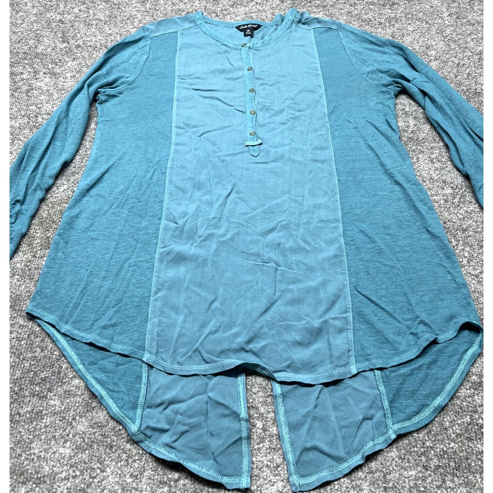 Lucky Brand Lucky Brand Blouse Womens M Blue Long Sleeve Roll Tab V Neck Buttons Pullover Size M / US 6-8 / IT 42-44 - 4 Thumbnail