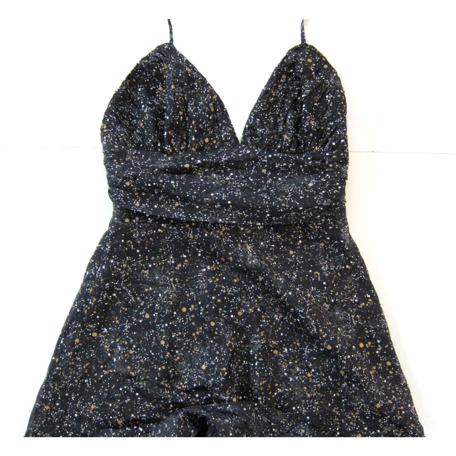 Express VINTAGE Express 100% Silk Black Gold White Speckled Empire Halter Sun Dress Women 6 Size M / US 6-8 / IT 42-44 - 3 Thumbnail