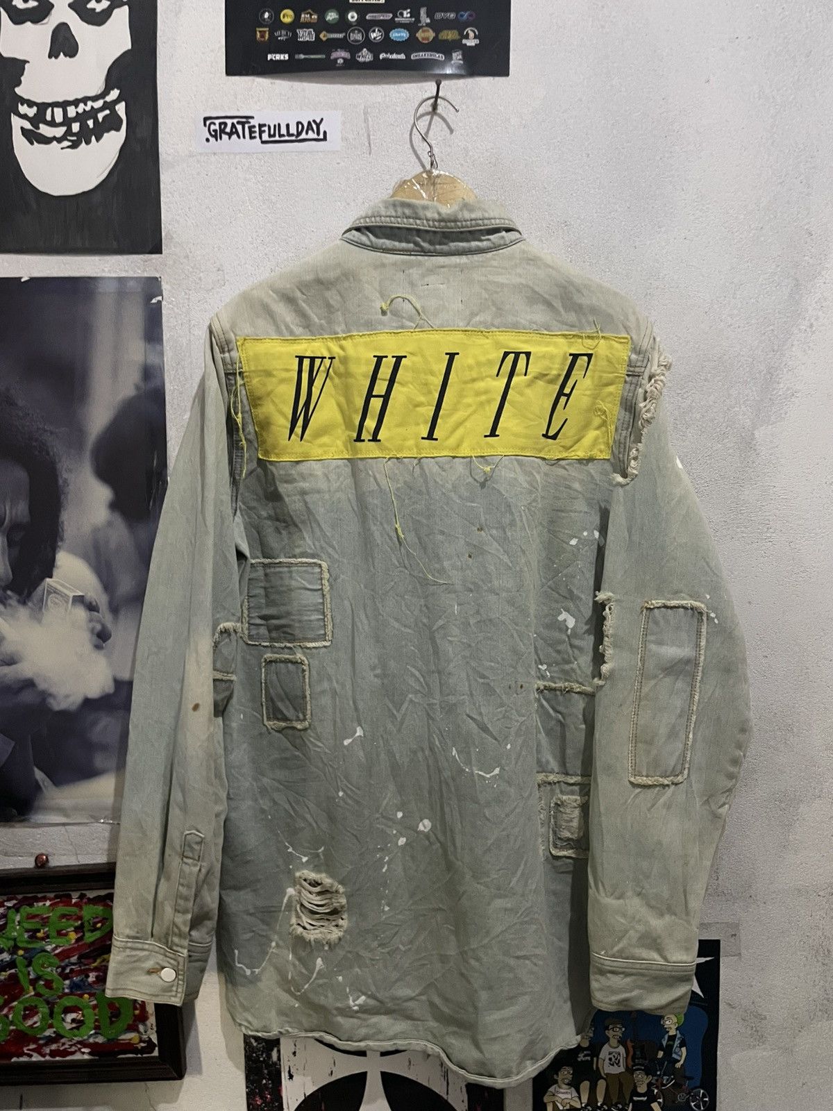 Japanese Brand Off-White Diagonal Denim Disstressed Shirt Jacket Gothic Size US XL / EU 56 / 4 - 1 Thumbnail