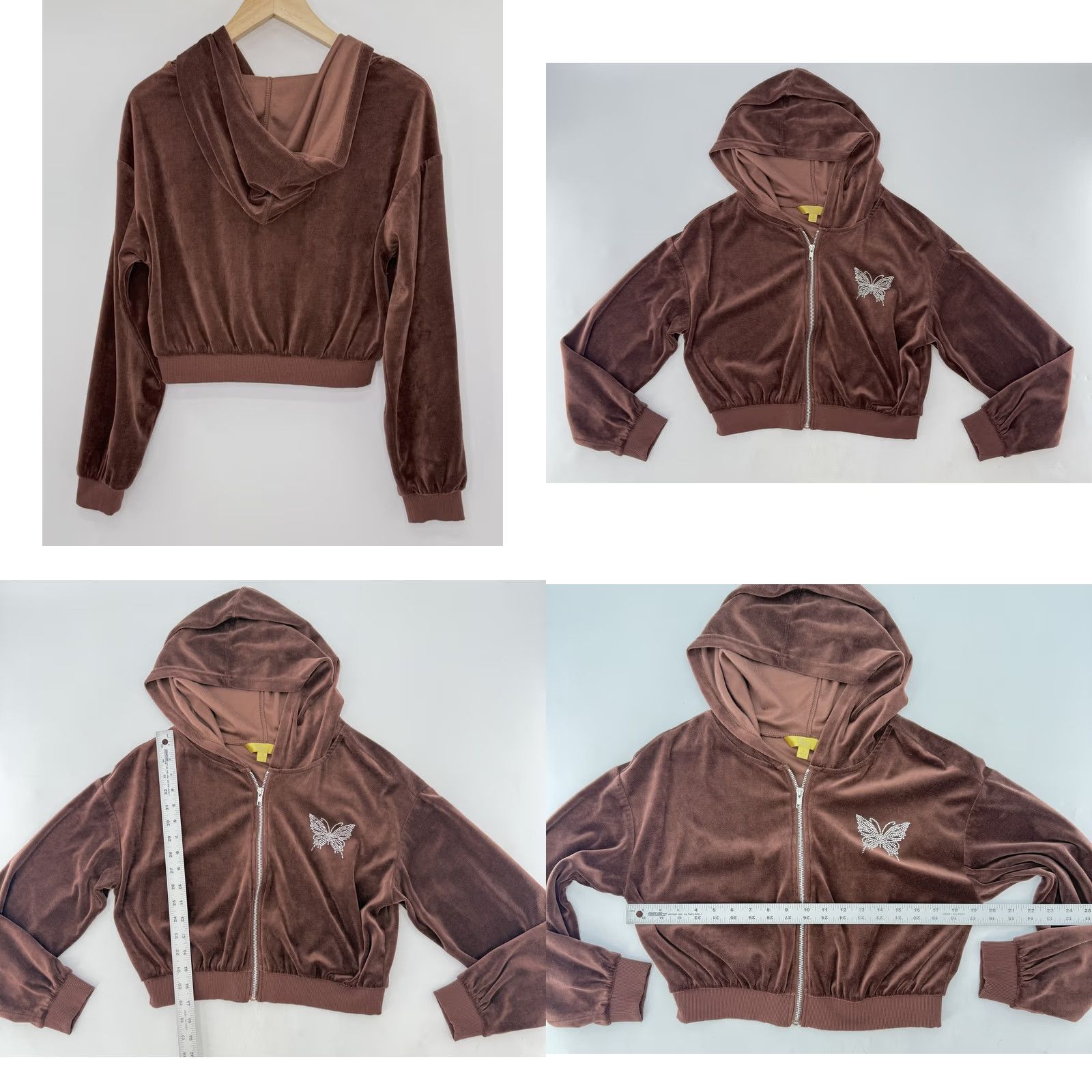 Velour Cult Favorite Hoodie Velour Zip Up Butterfly Rhinestone Jacket Womens Medium Brown Y2K Size M / US 6-8 / IT 42-44 - 8 Thumbnail