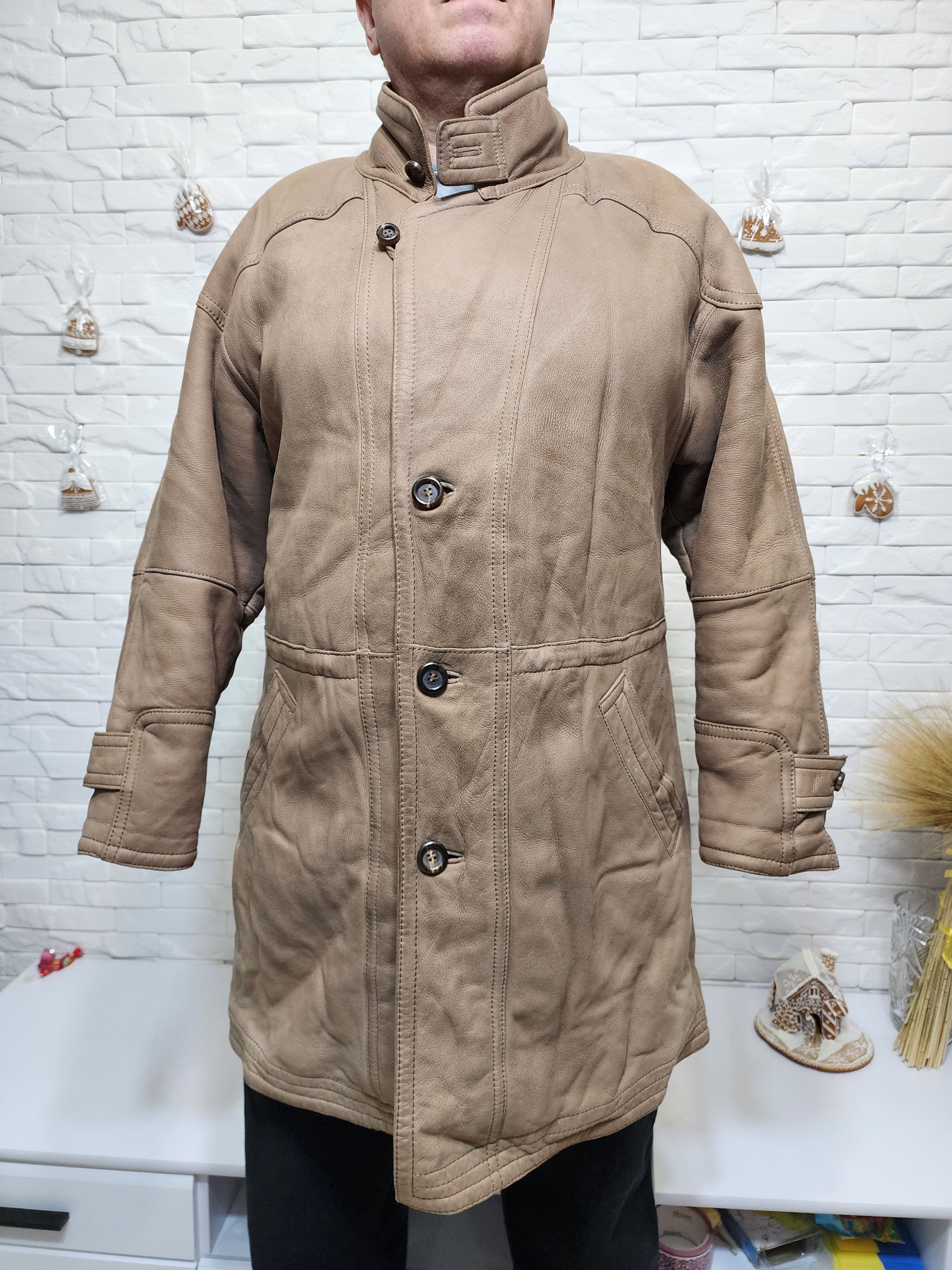 Furla Men's Brown Sheepskin Coat: Genuine Fur, Button Front Size US L / EU 52-54 / 3 - 1 Thumbnail