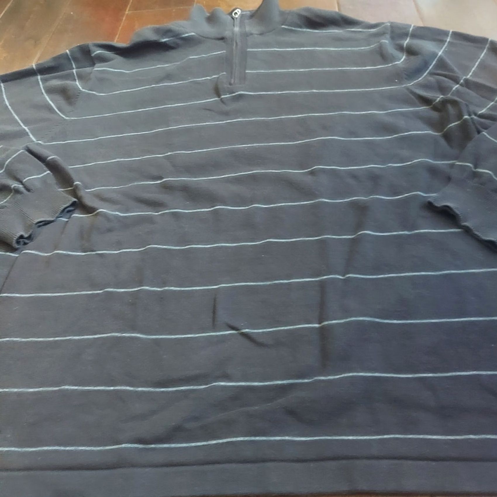 Van Heusen Van Heusen Men’s Black Striped Half Zip Turtleneck Sweatshirt - Size L, Wool/Cotton, Pullover, Vintage: No, Casual Size US L / EU 52-54 / 3 - 5 Thumbnail