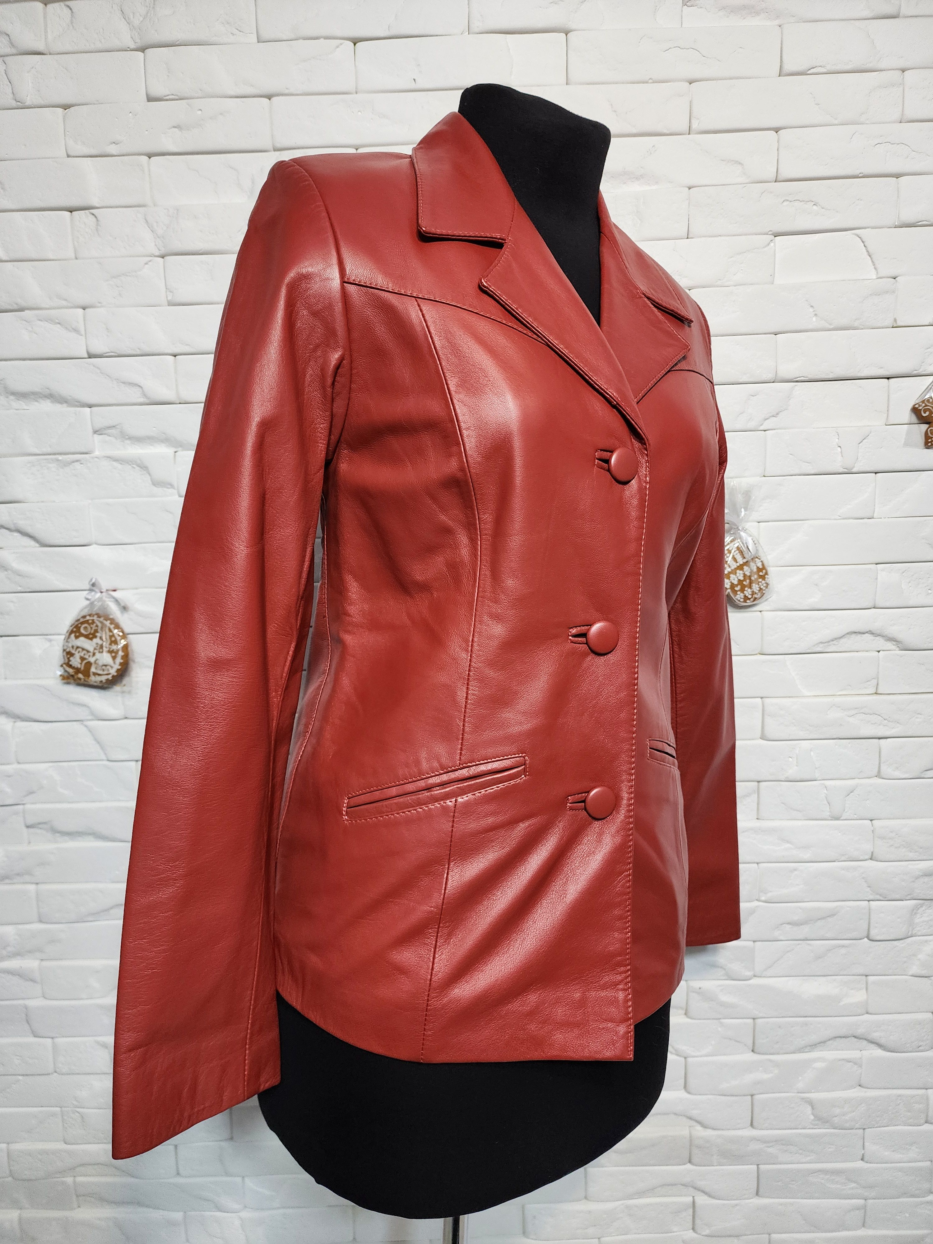 Genuine Leather Red Genuine Leather Women's Jacket: Button Front, Size M / US 6-8 / IT 42-44 - 2 Thumbnail