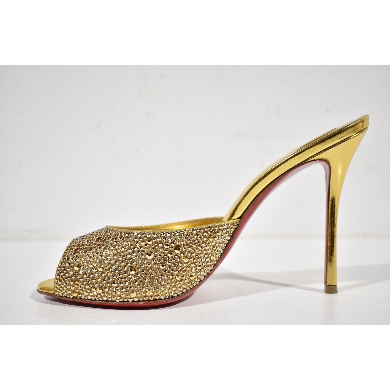 Christian Louboutin Me Dolly Strass 100 Gold Backless Sandal Mule Heel Pump 40 Size US 10 / IT 40 - 8 Thumbnail