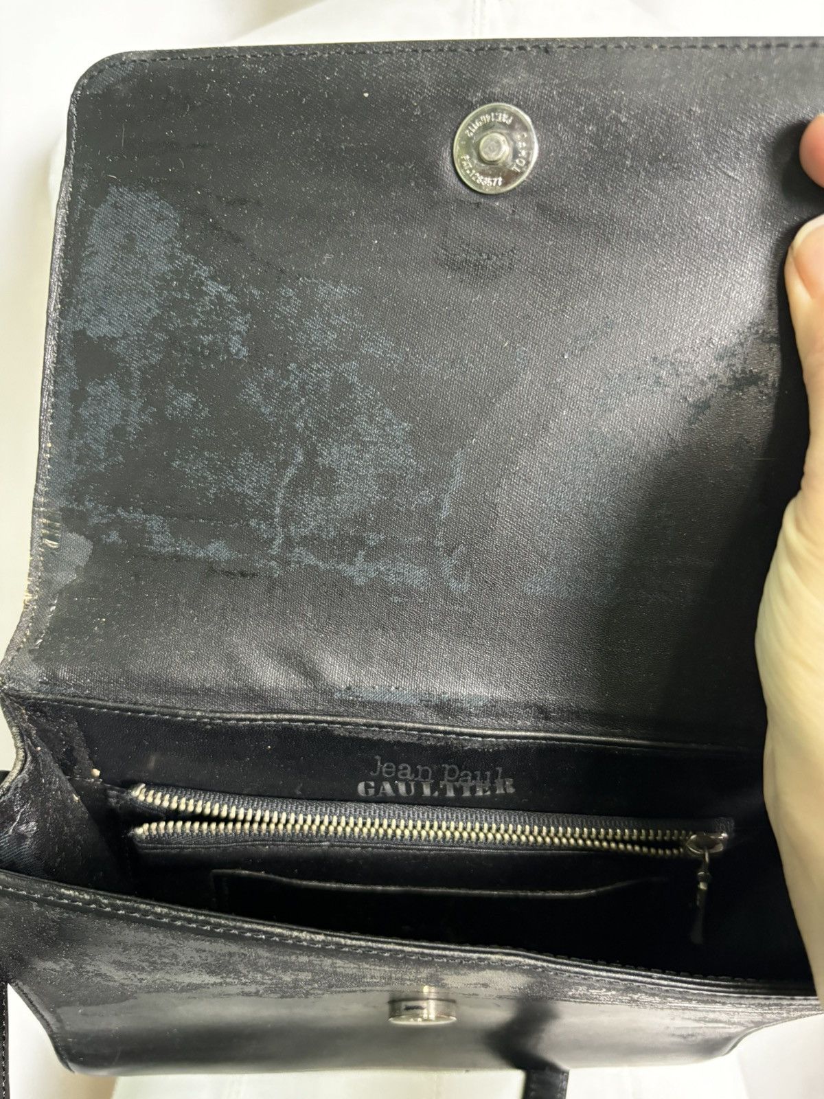 Vintage Jean Paul Gaultier Black Leather Metal Plate Purse